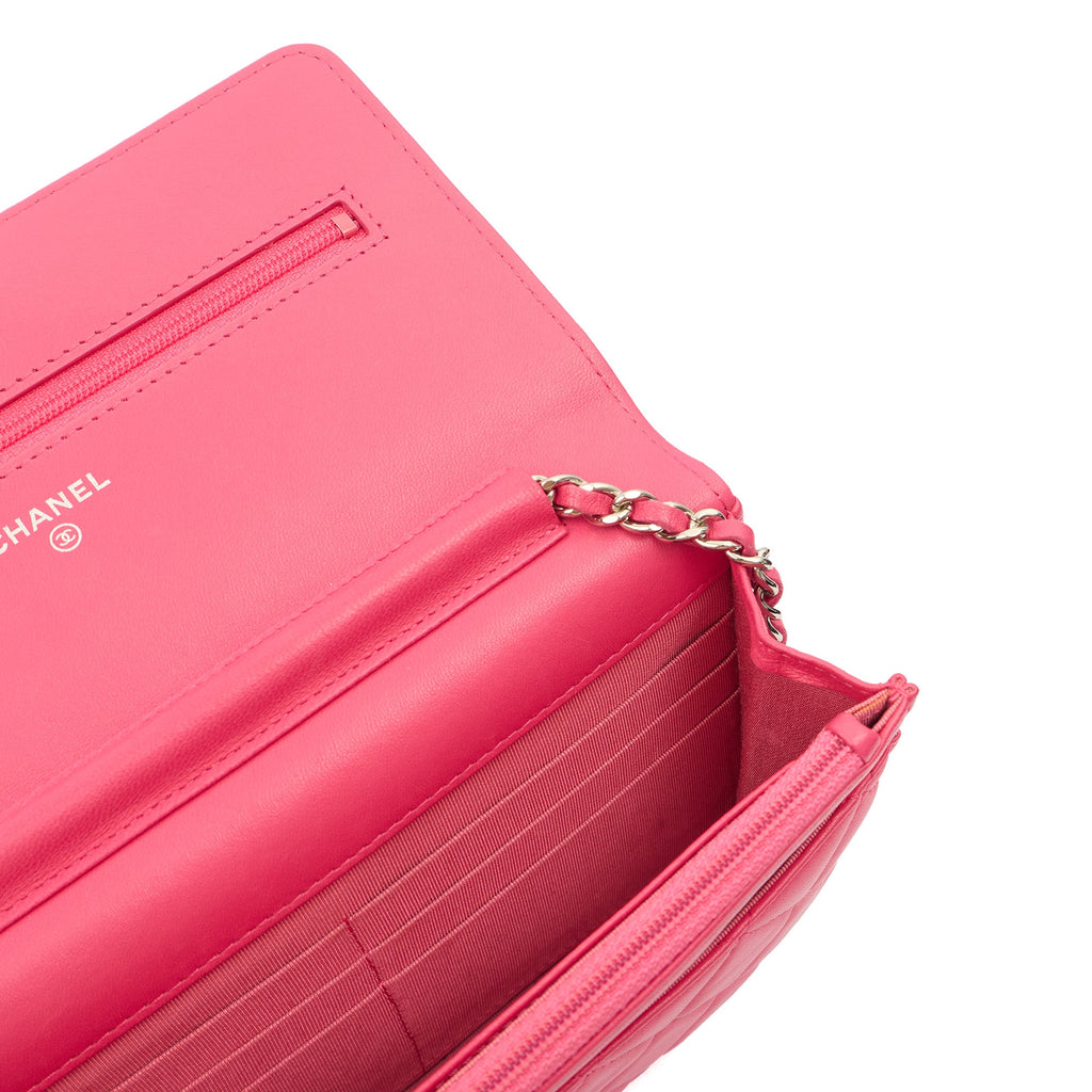 Chanel Cross Body Wallet on Chain in Pink, Lambskin Leather
