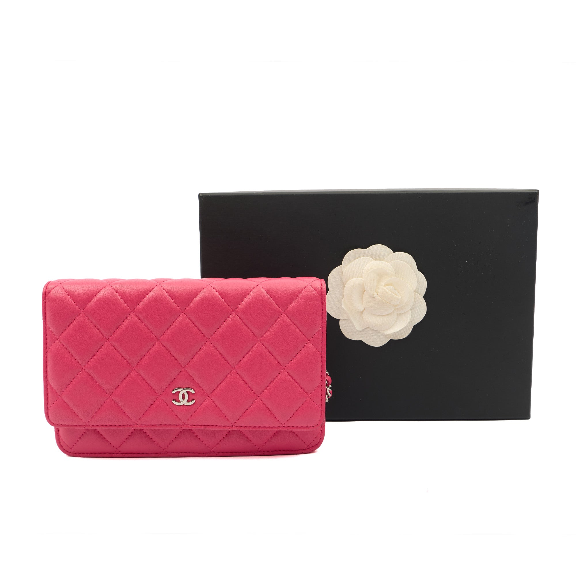 Chanel Cross Body Wallet on Chain in Pink, Lambskin Leather