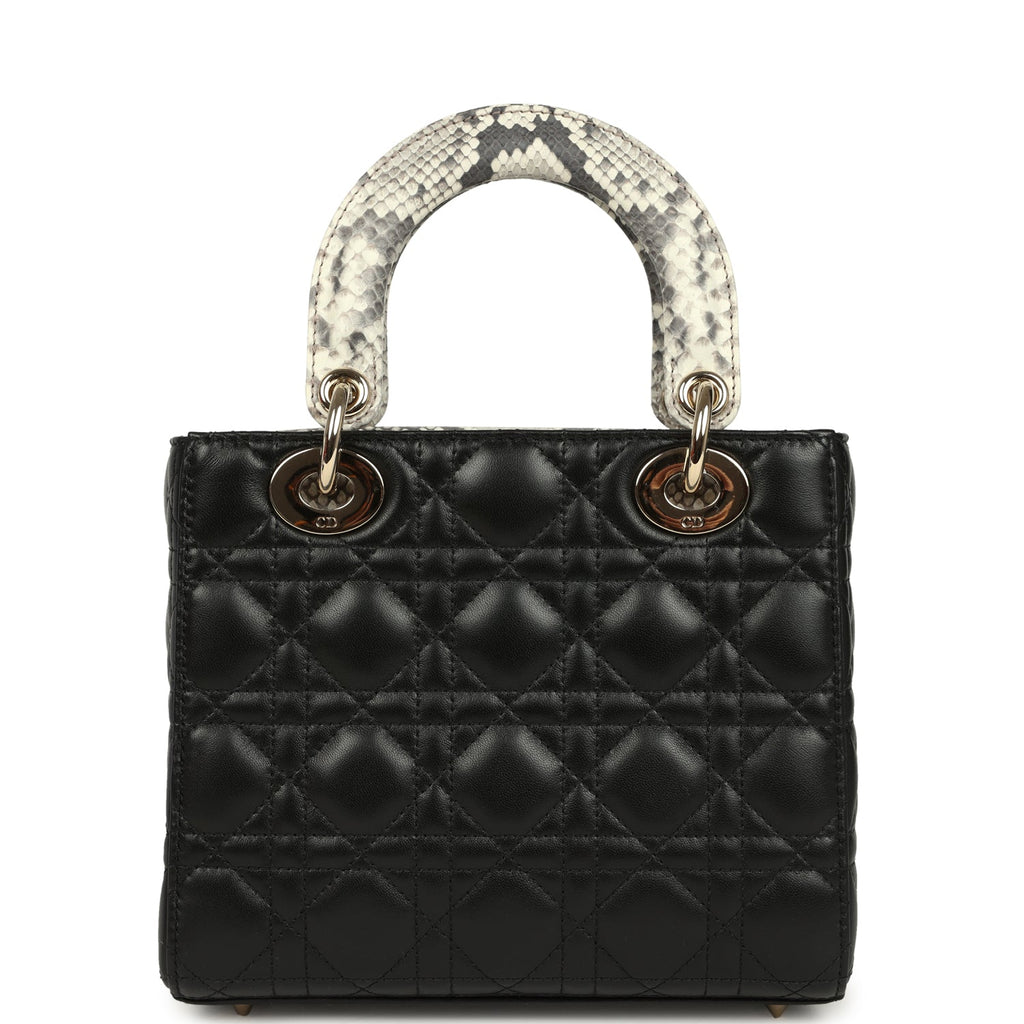 Christian Dior Small Lady Dior Bag Black Cannage Lambskin and Multicolor Python Light Gold Hardware
