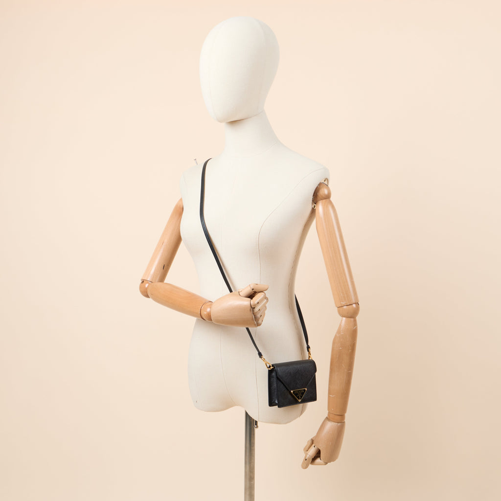 Prada Cross Body Saffiano Crossbody - Mini in Black, Calfskin