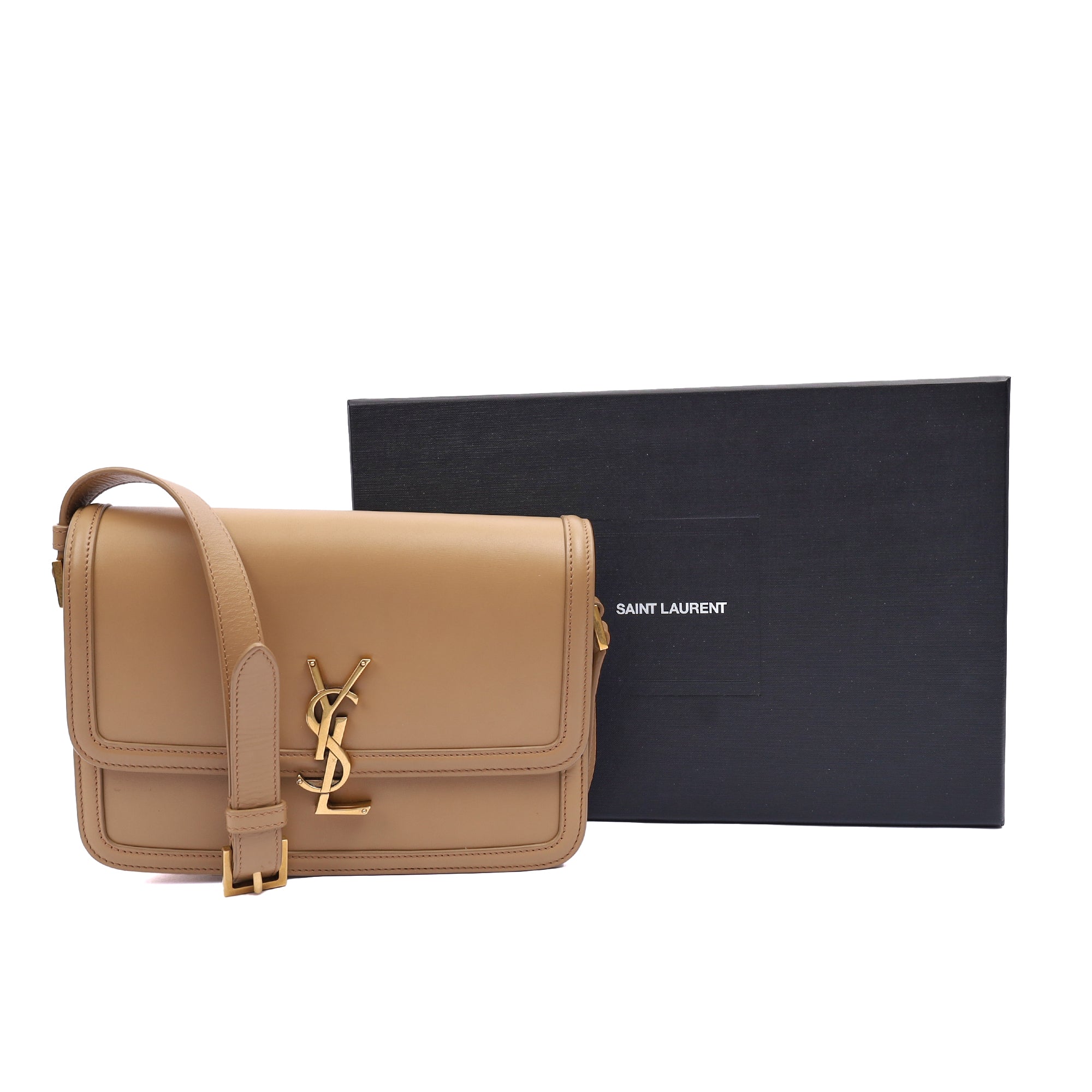 Saint Laurent Cross Body Solferino- Small in Neutral, Calfskin Leather