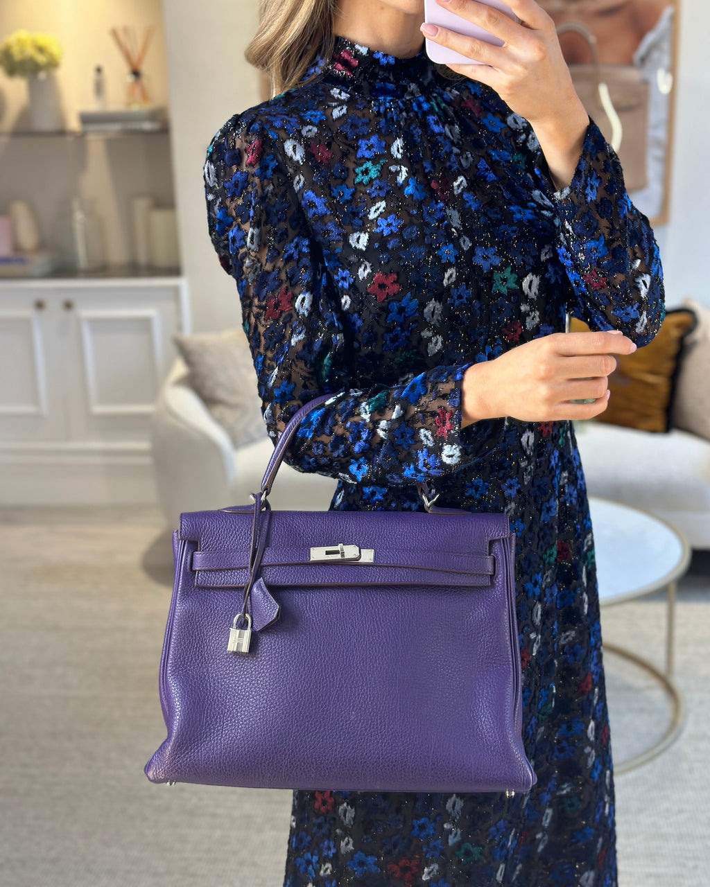 Hermès Kelly 35 Retourne Bag in Iris Togo Leather with Palladium Hardware