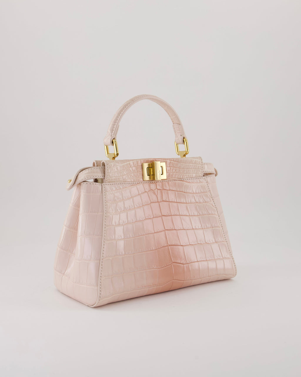 Fendi Mini Peekaboo in Egg Shell & Rose Niloticus Crocodile Leather with Gold Hardware