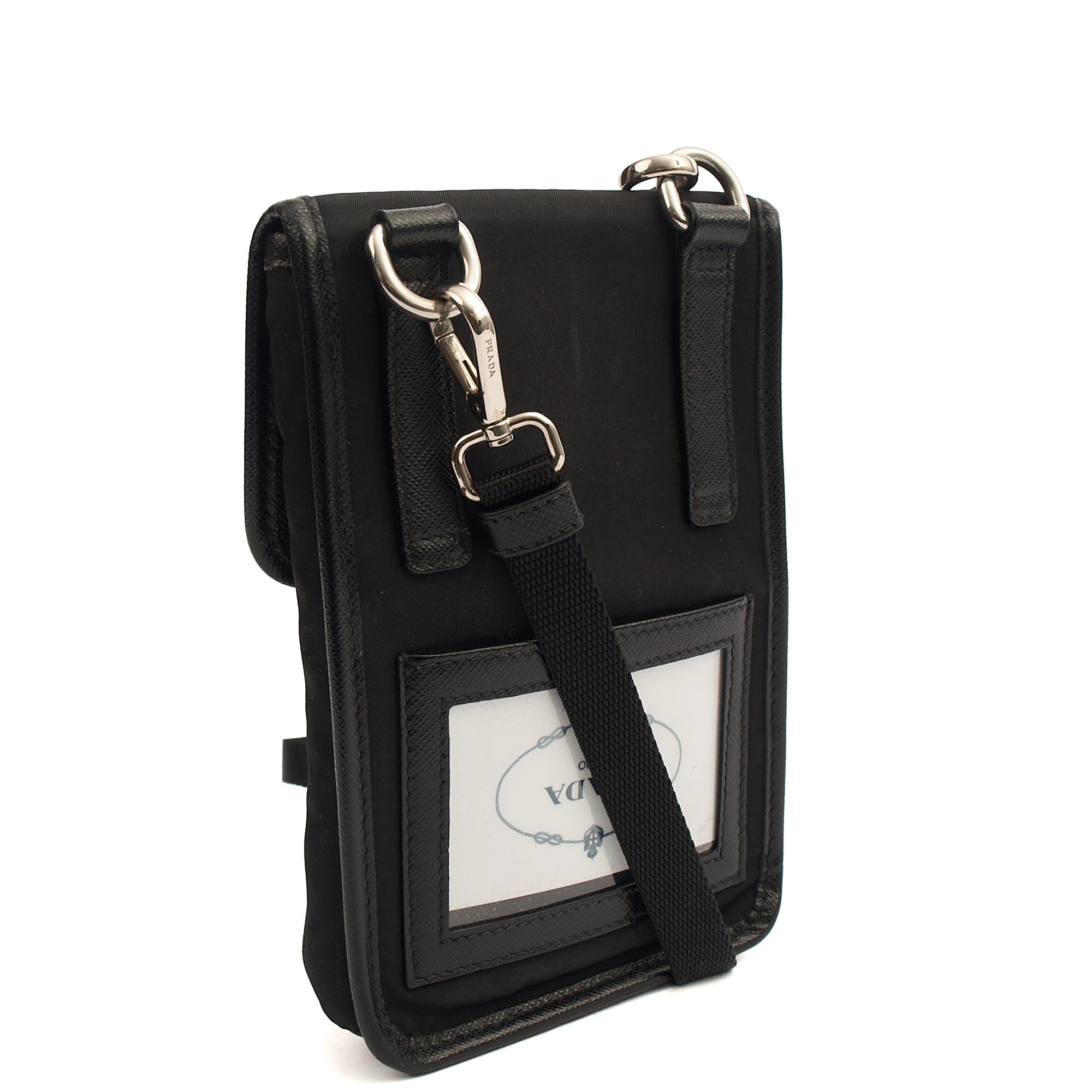 Prada Cross Body Plaque Logo Leather Mini Bag in Black, Nylon