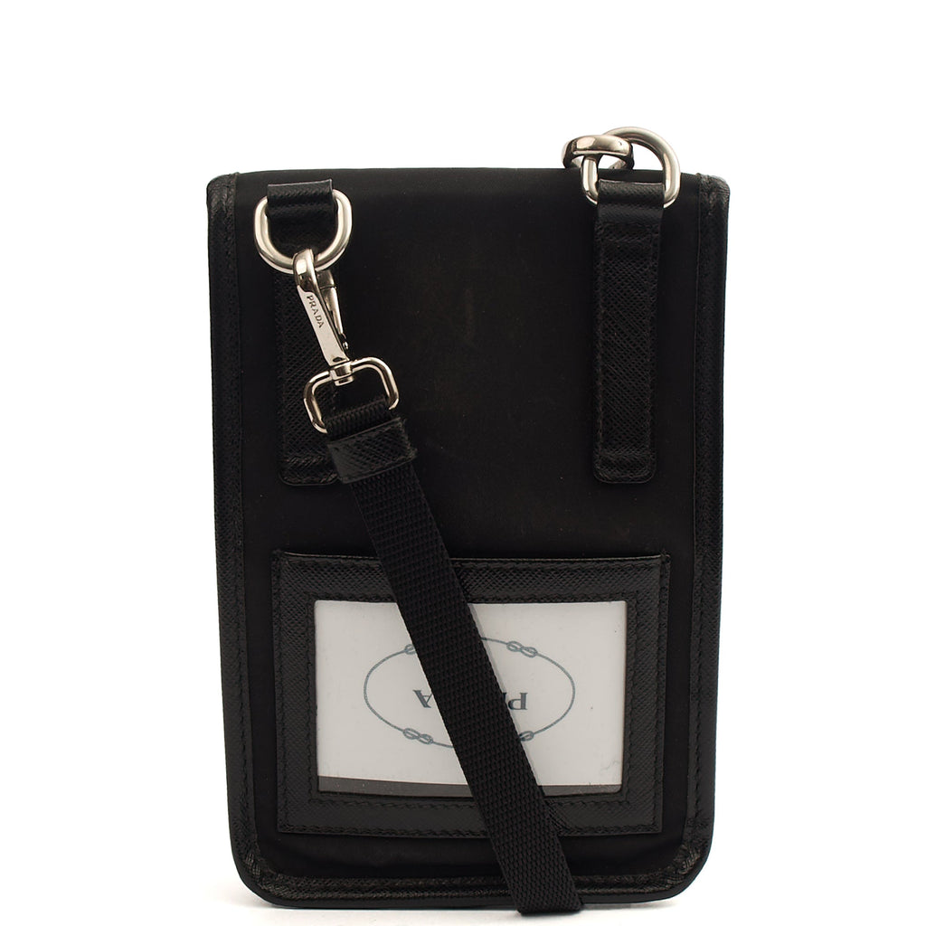 Prada Cross Body Plaque Logo Leather Mini Bag in Black, Nylon