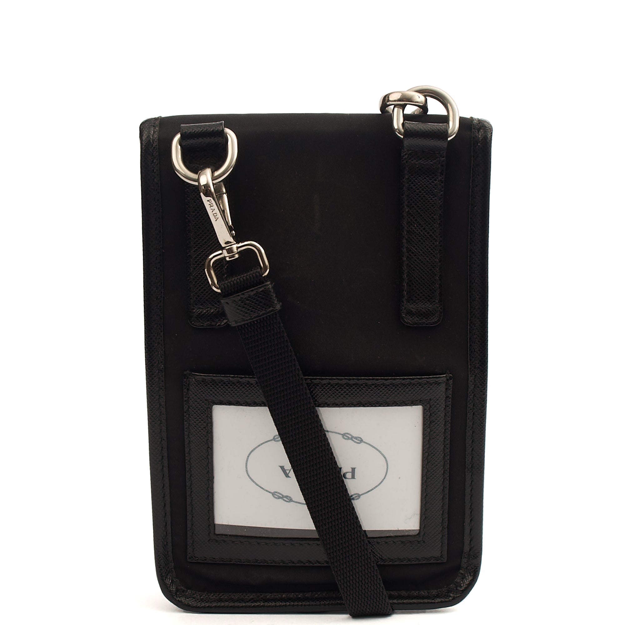 Prada Cross Body Plaque Logo Leather Mini Bag in Black, Nylon