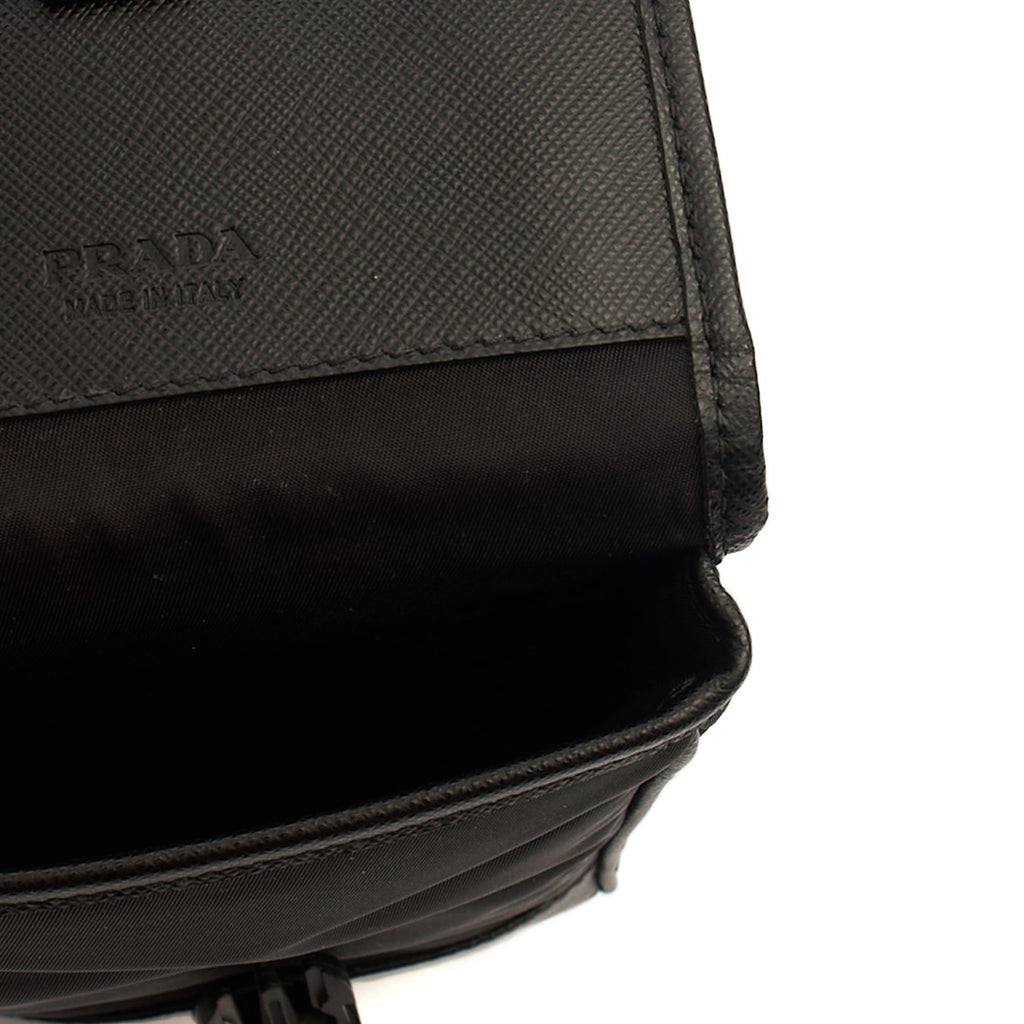 Prada Cross Body Plaque Logo Leather Mini Bag in Black, Nylon
