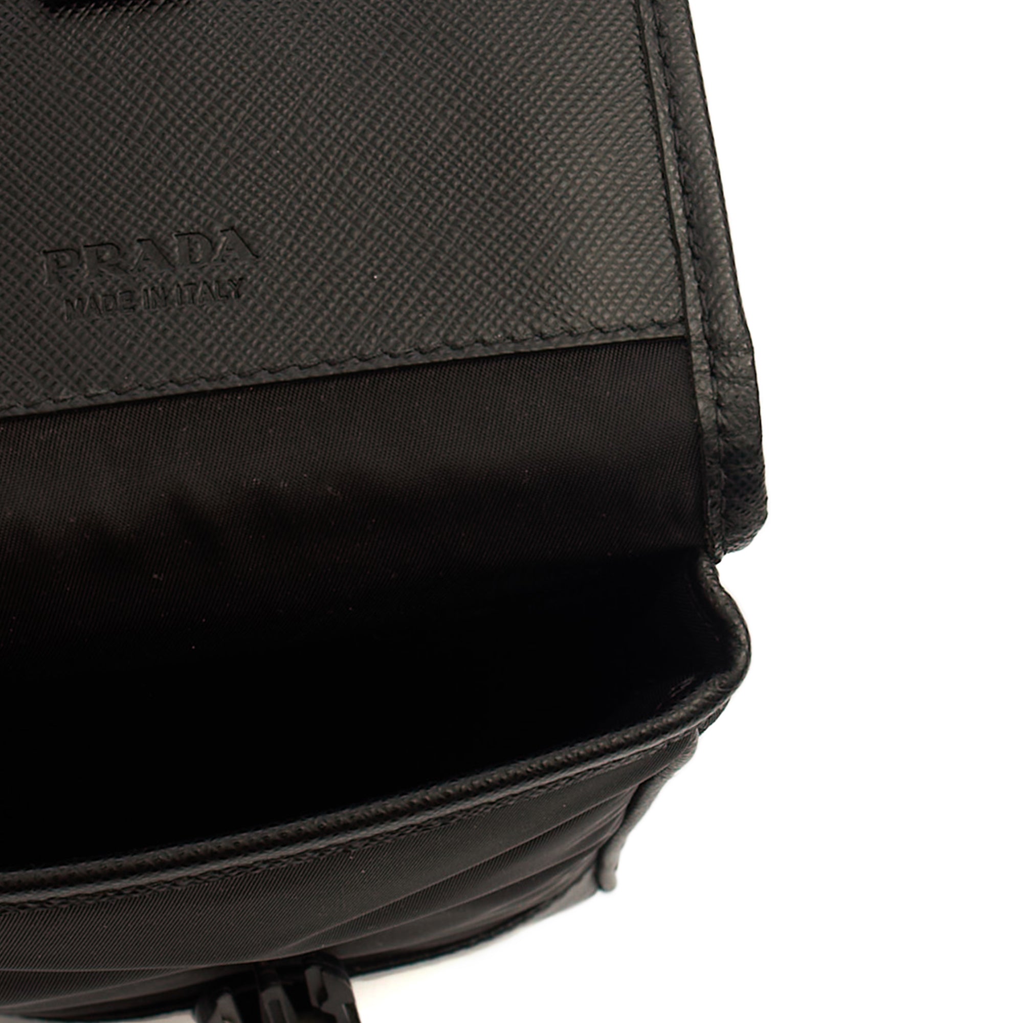 Prada Cross Body Plaque Logo Leather Mini Bag in Black, Nylon
