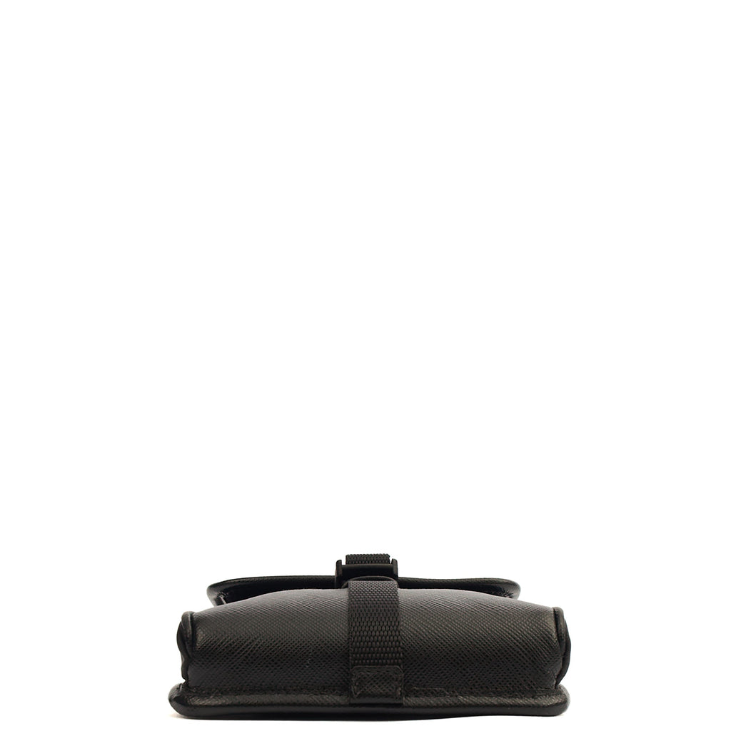 Prada Cross Body Plaque Logo Leather Mini Bag in Black, Nylon