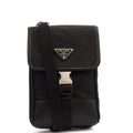Prada Cross Body Plaque Logo Leather Mini Bag in Black, Nylon