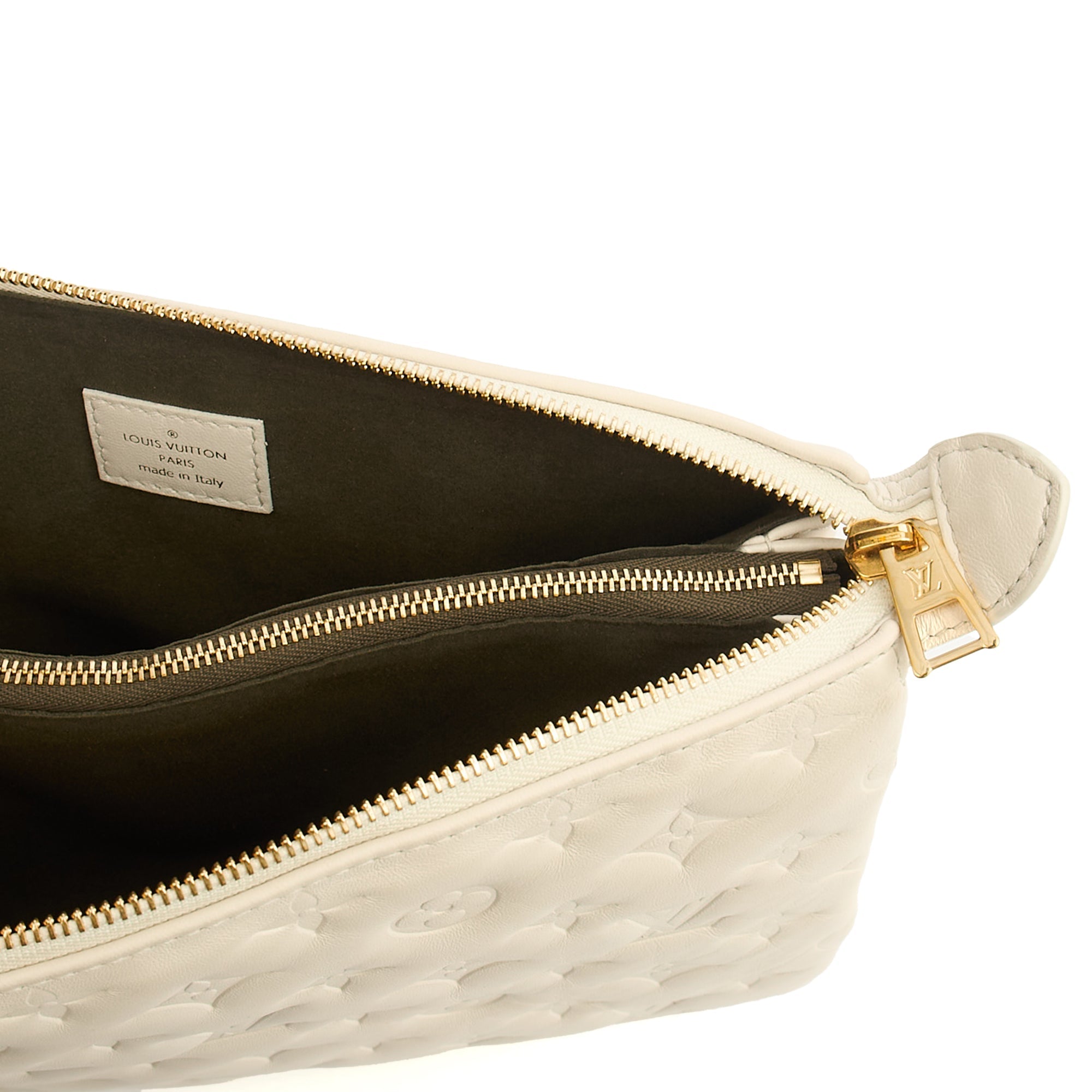 Louis Vuitton Cross Body Coussin PM in White, Empreinte Leather