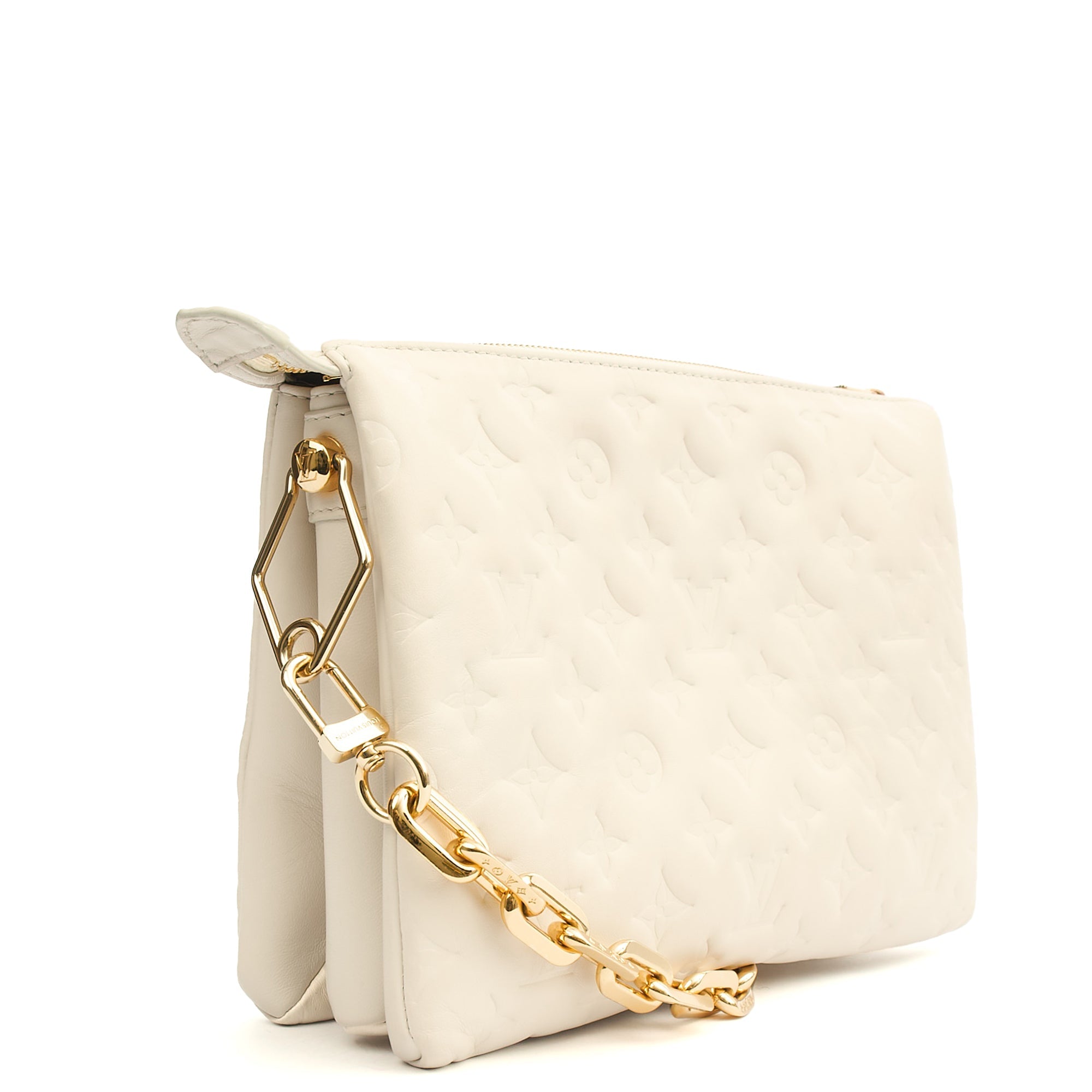 Louis Vuitton Cross Body Coussin PM in White, Empreinte Leather