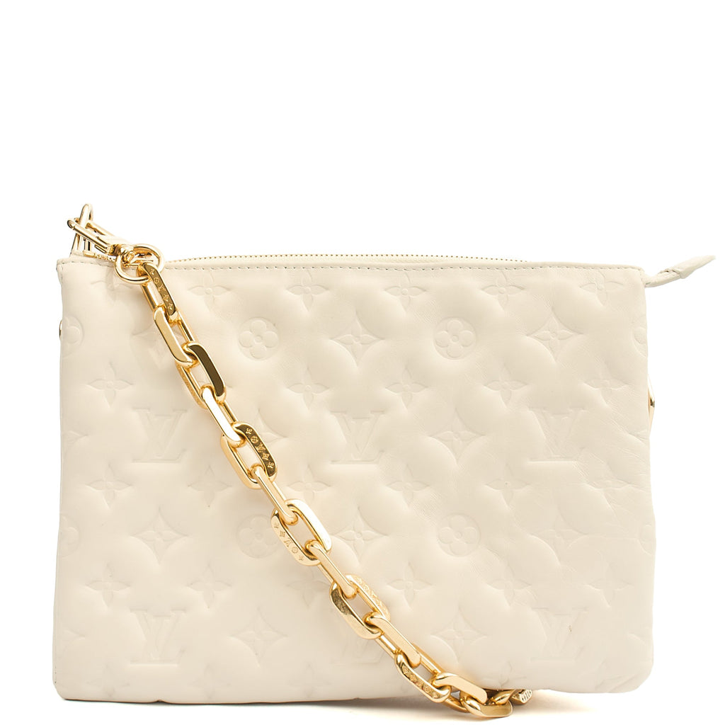 Louis Vuitton Cross Body Coussin PM in White, Empreinte Leather