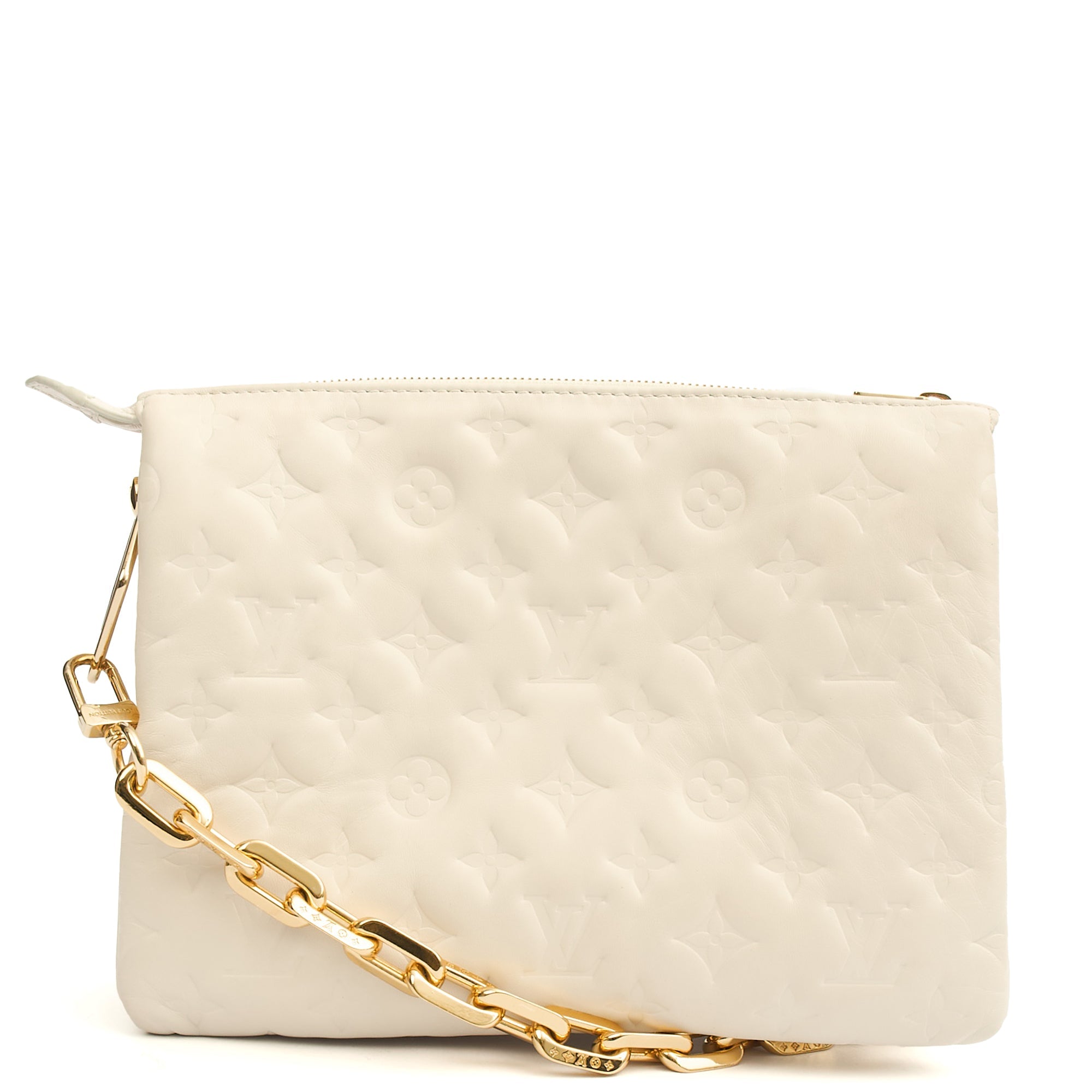 Louis Vuitton Cross Body Coussin PM in White, Empreinte Leather