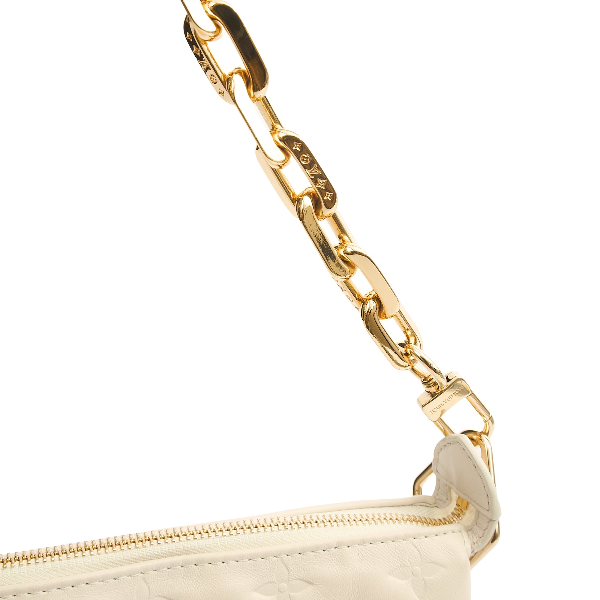 Louis Vuitton Cross Body Coussin PM in White, Empreinte Leather