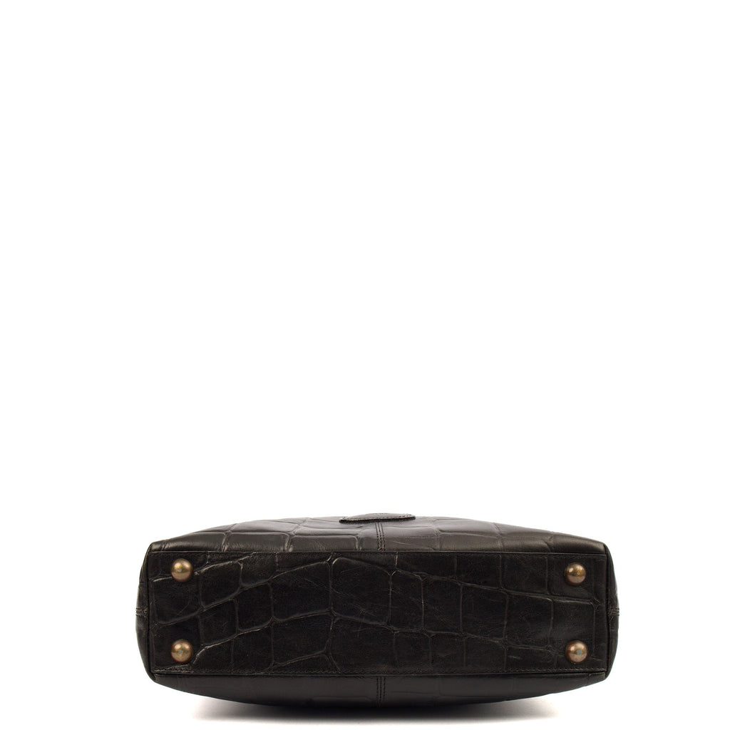 Mulberry Tote Vintage Shoulder Bag in Black, Exotic Effect Leather