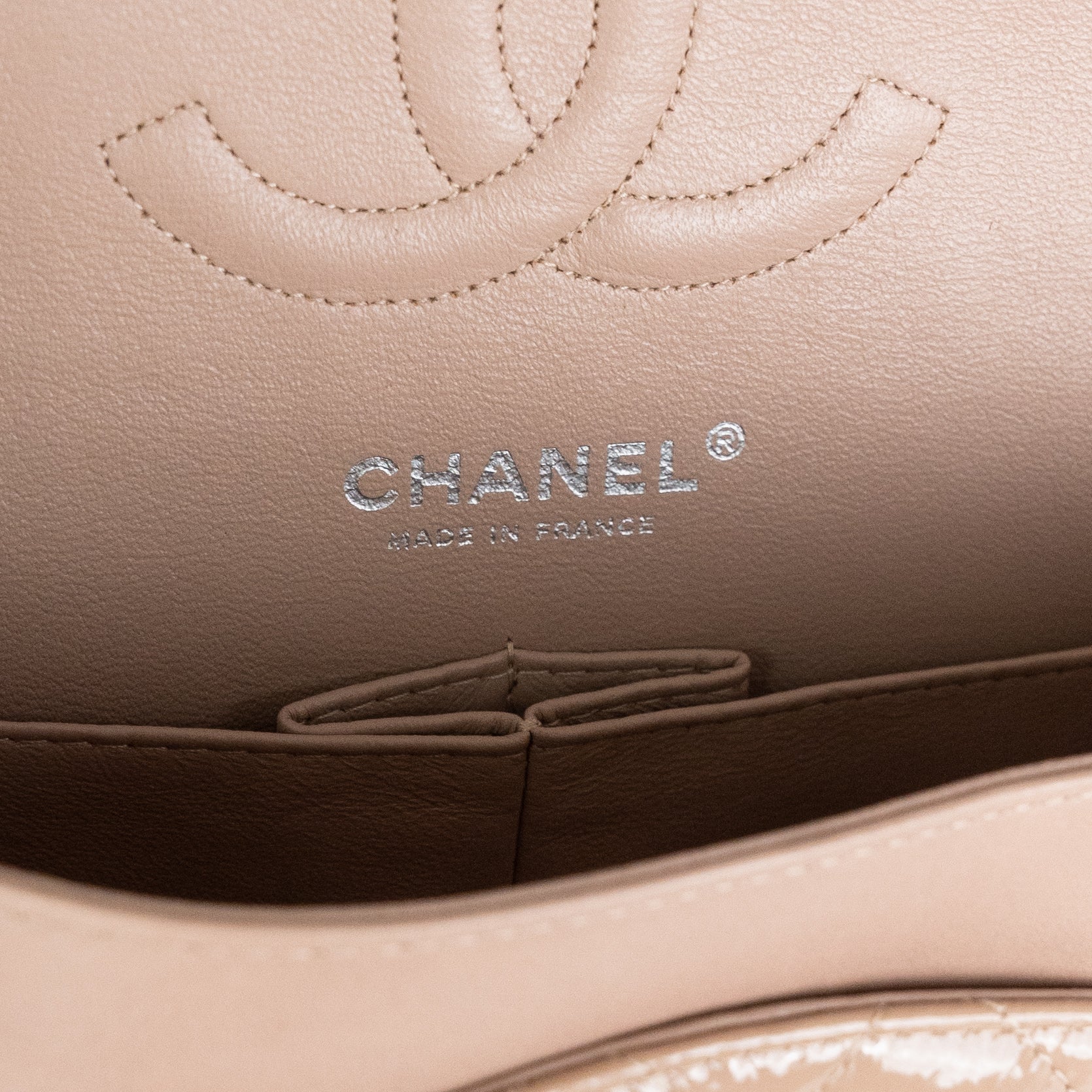 Chanel Patent Medium Classic Flap Beige