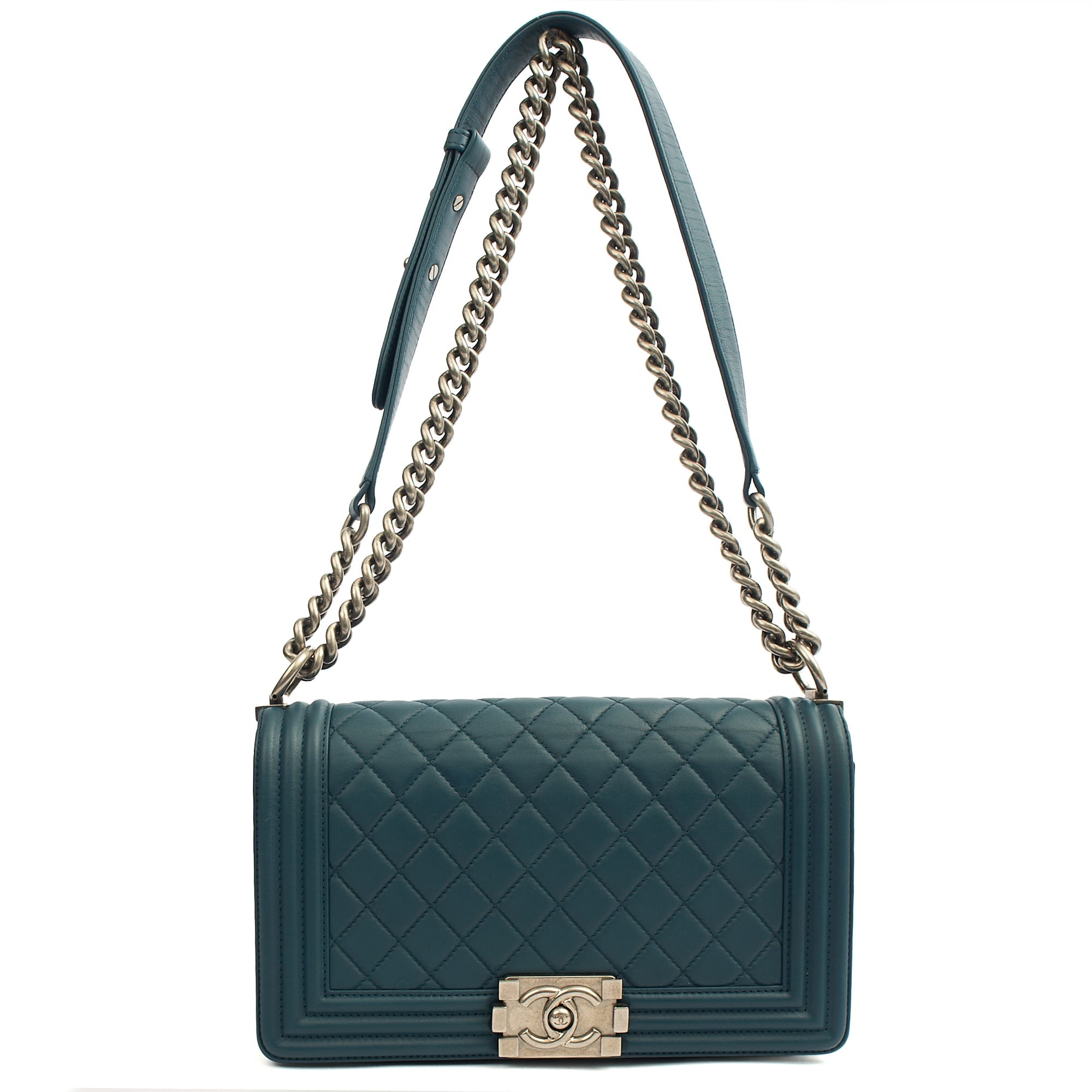 Chanel Shoulder Bag Boy - Medium in Blue, Leather
