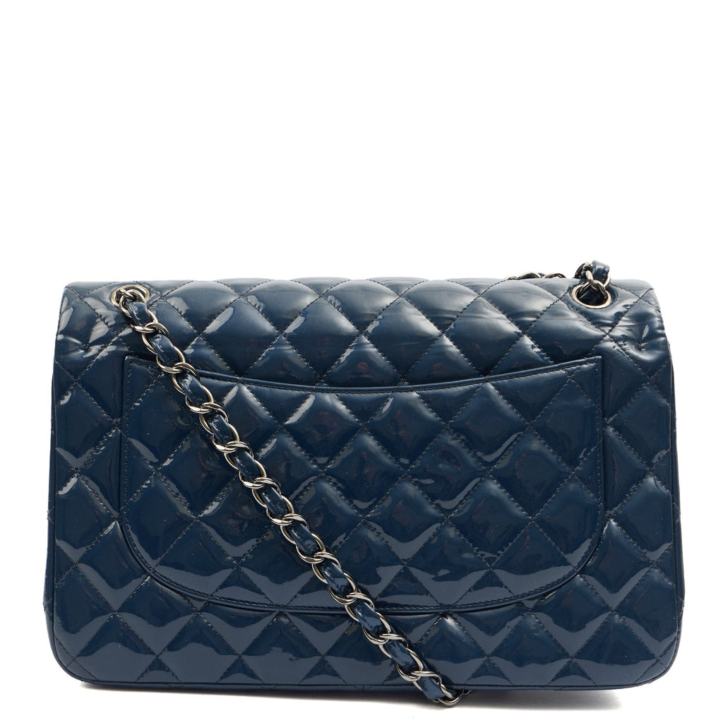 Chanel Shoulder Bag Classic Double Flap - Medium in Blue, Patent Leather