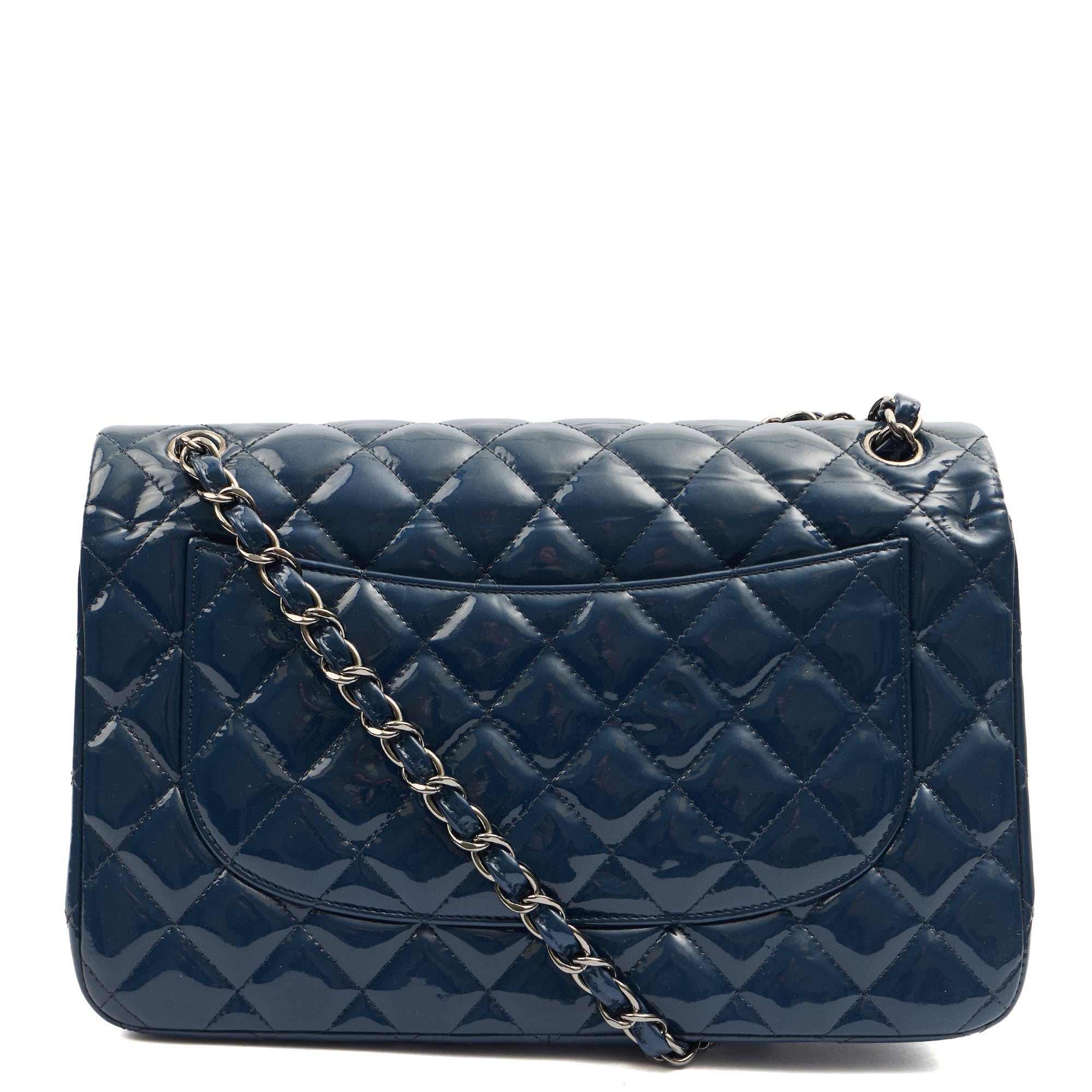 Chanel Shoulder Bag Classic Double Flap - Medium in Blue, Patent Leather
