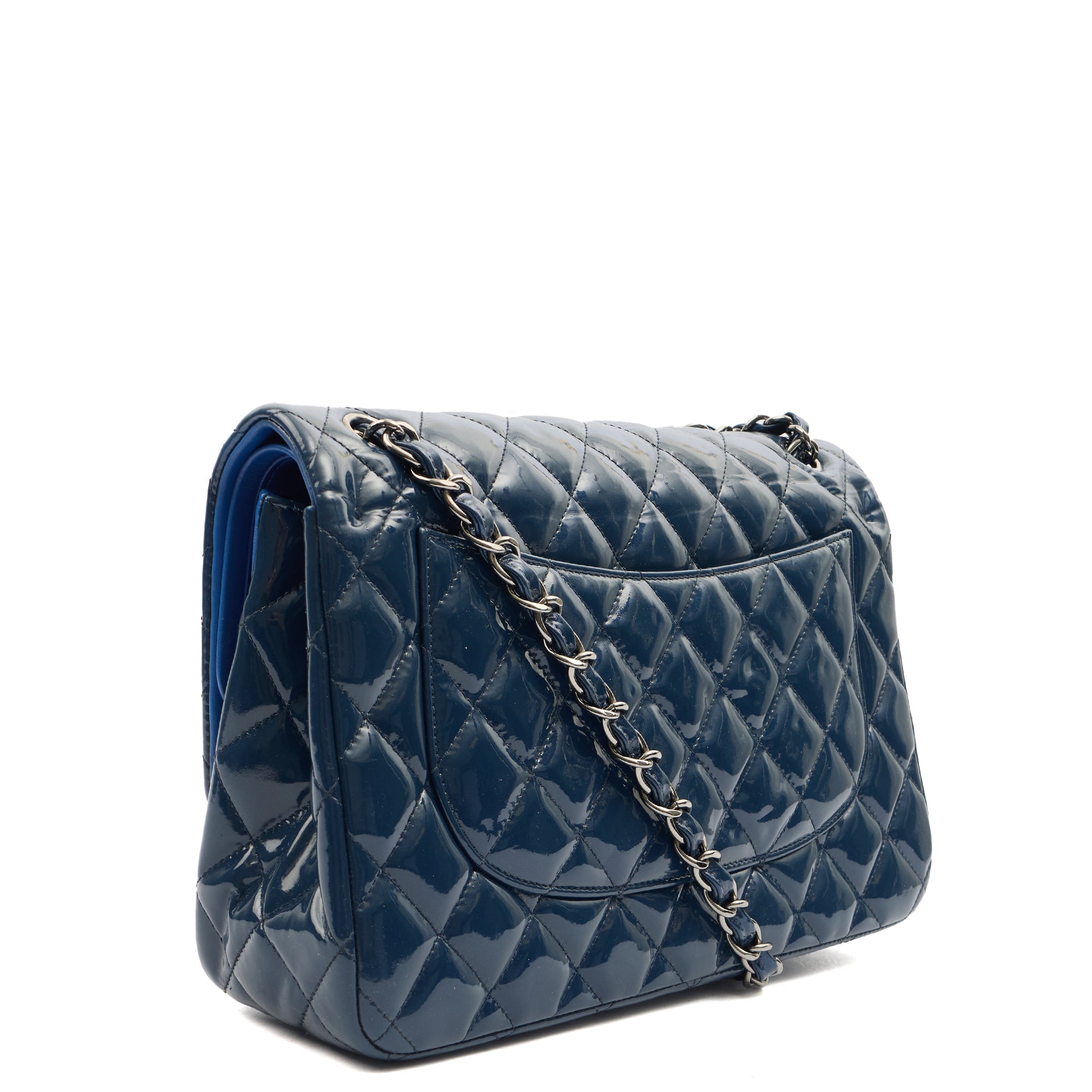Chanel Shoulder Bag Classic Double Flap - Medium in Blue, Patent Leather