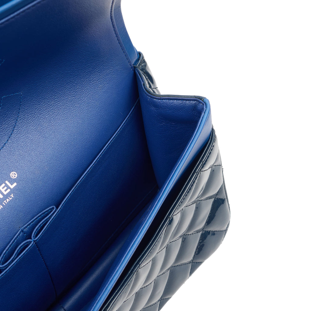 Chanel Shoulder Bag Classic Double Flap - Medium in Blue, Patent Leather