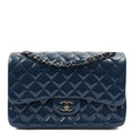 Chanel Shoulder Bag Classic Double Flap - Medium in Blue, Patent Leather
