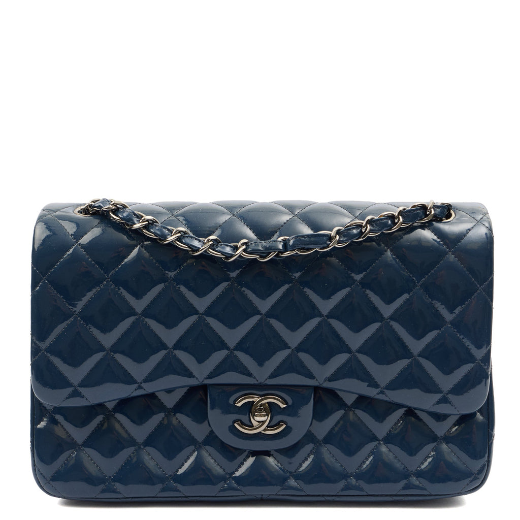 Chanel Shoulder Bag Classic Double Flap - Medium in Blue, Patent Leather