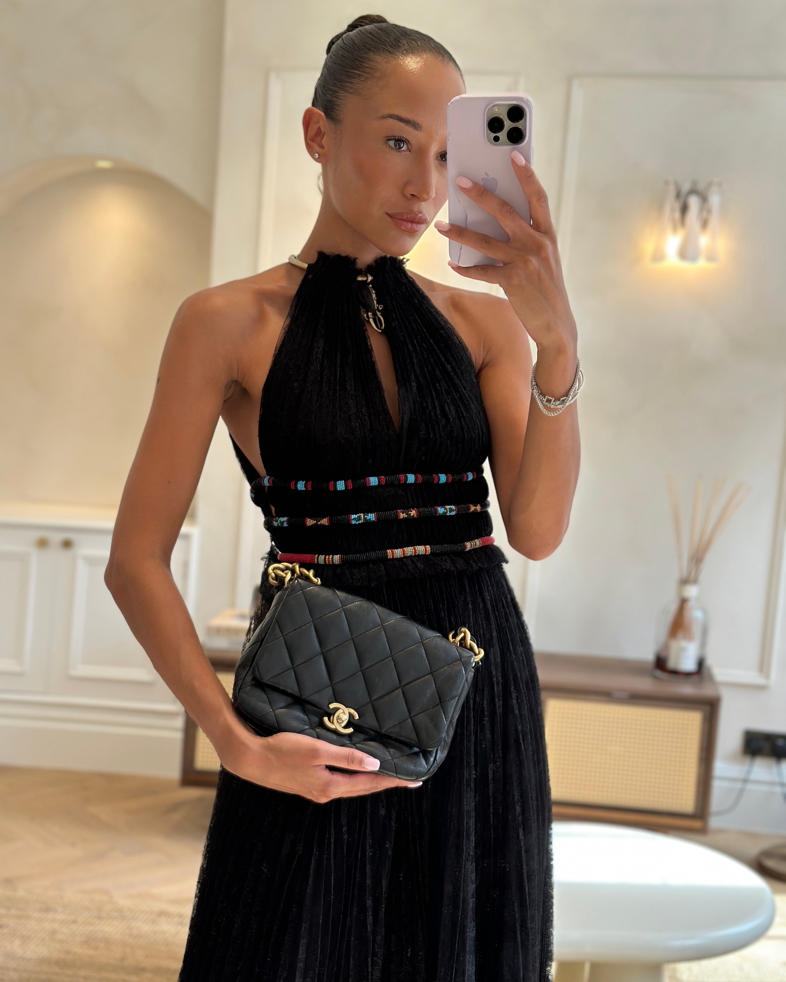 Chanel Black Small Single Flap Cross-Body Bag in Goatskin Leather with Gold & Black Hardware