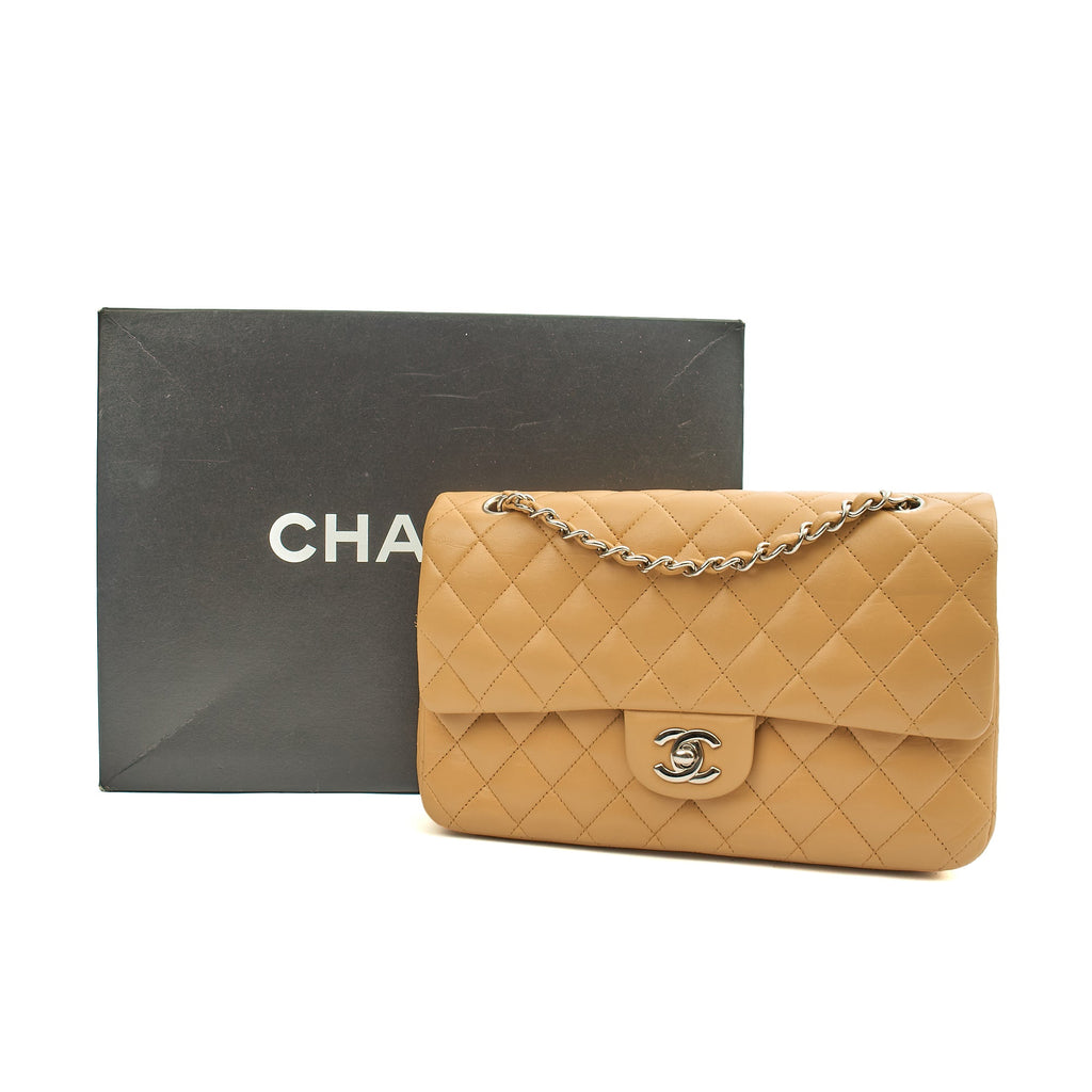 Chanel Shoulder Bag Classic Double Flap - Medium in Neutral, Lambskin Leather