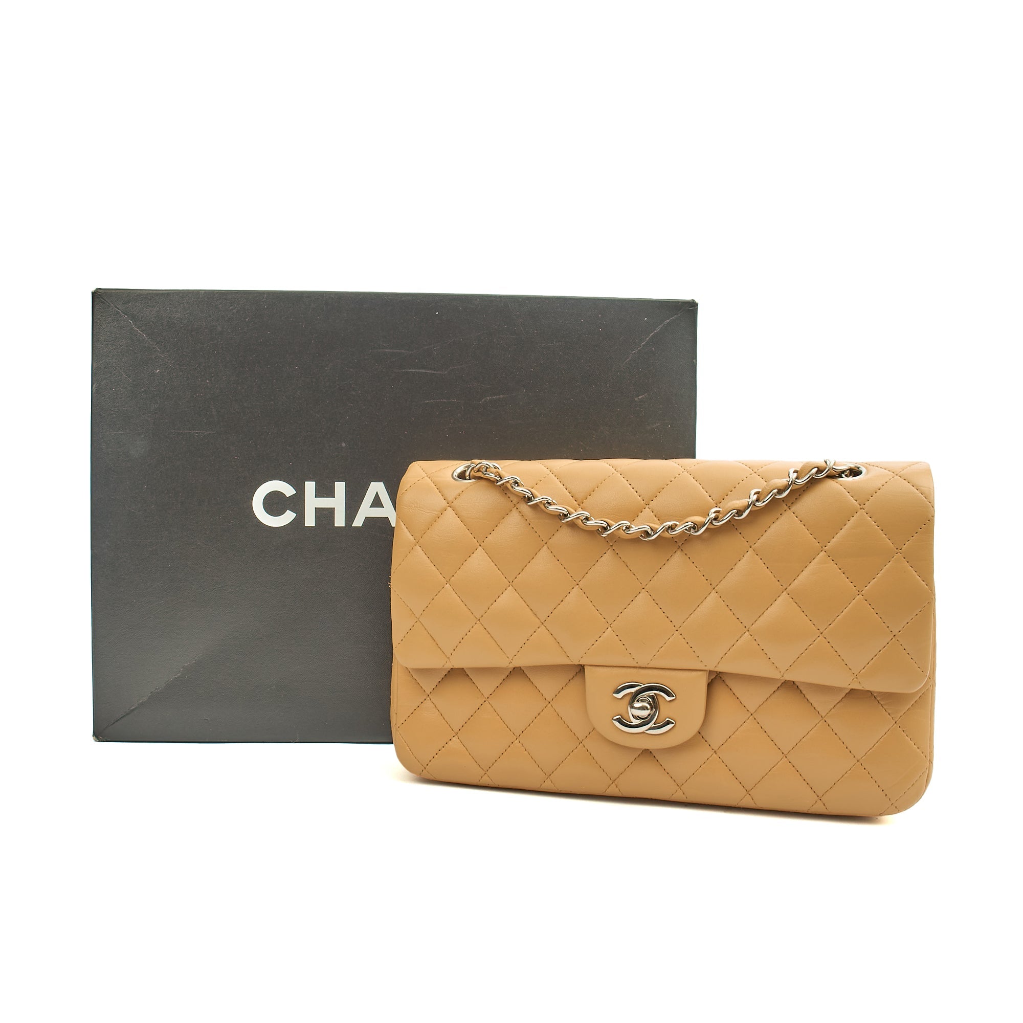 Chanel Shoulder Bag Classic Double Flap - Medium in Neutral, Lambskin Leather