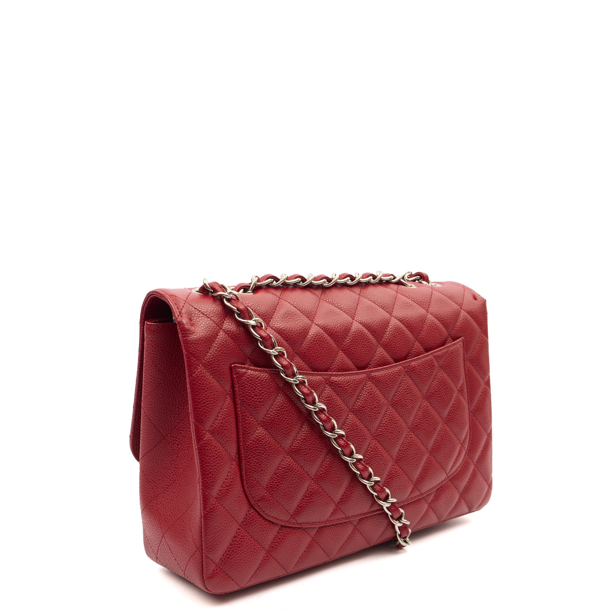Chanel Shoulder Bag Classic Single Flap - Jumbo in Red, Caviar Leather