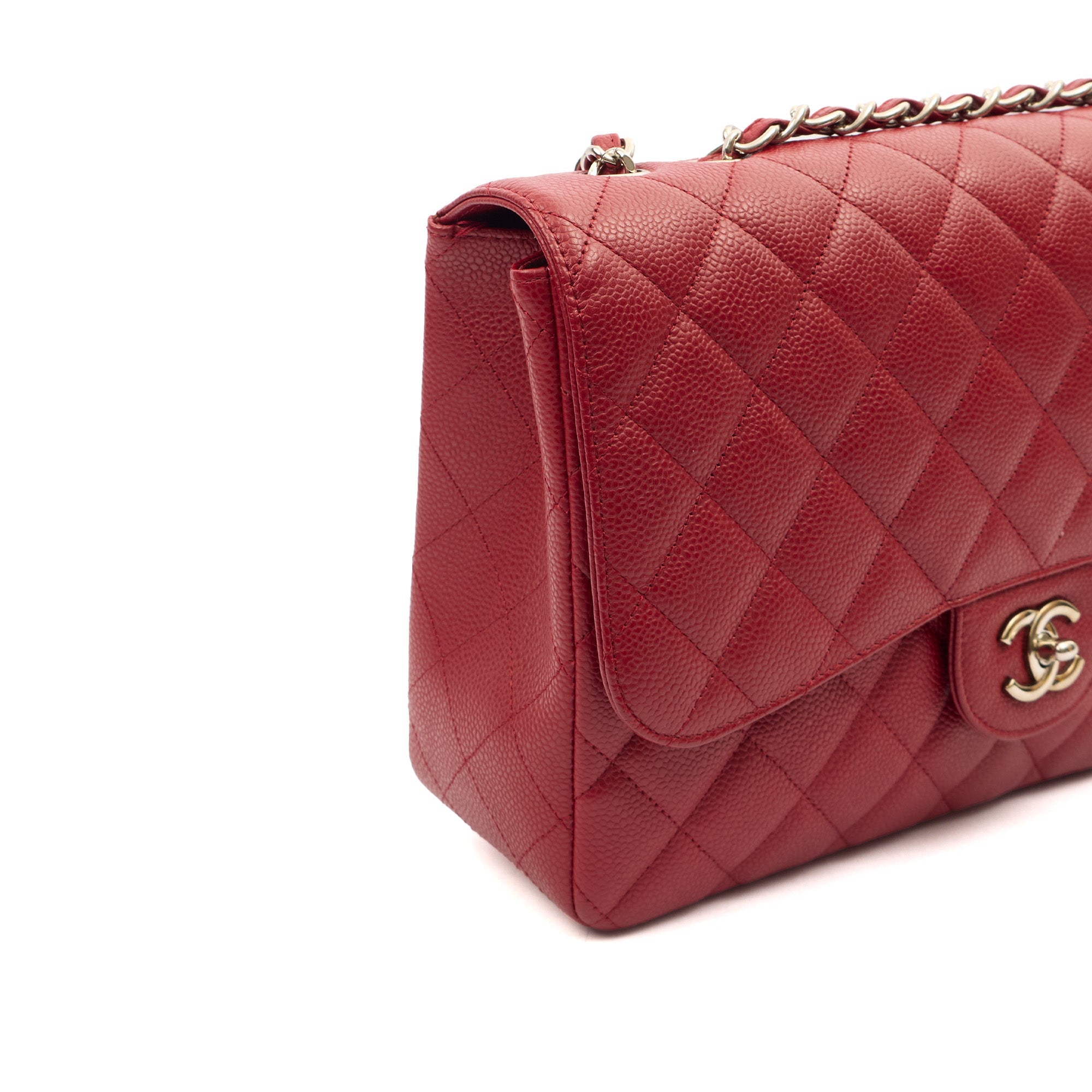 Chanel Shoulder Bag Classic Single Flap - Jumbo in Red, Caviar Leather