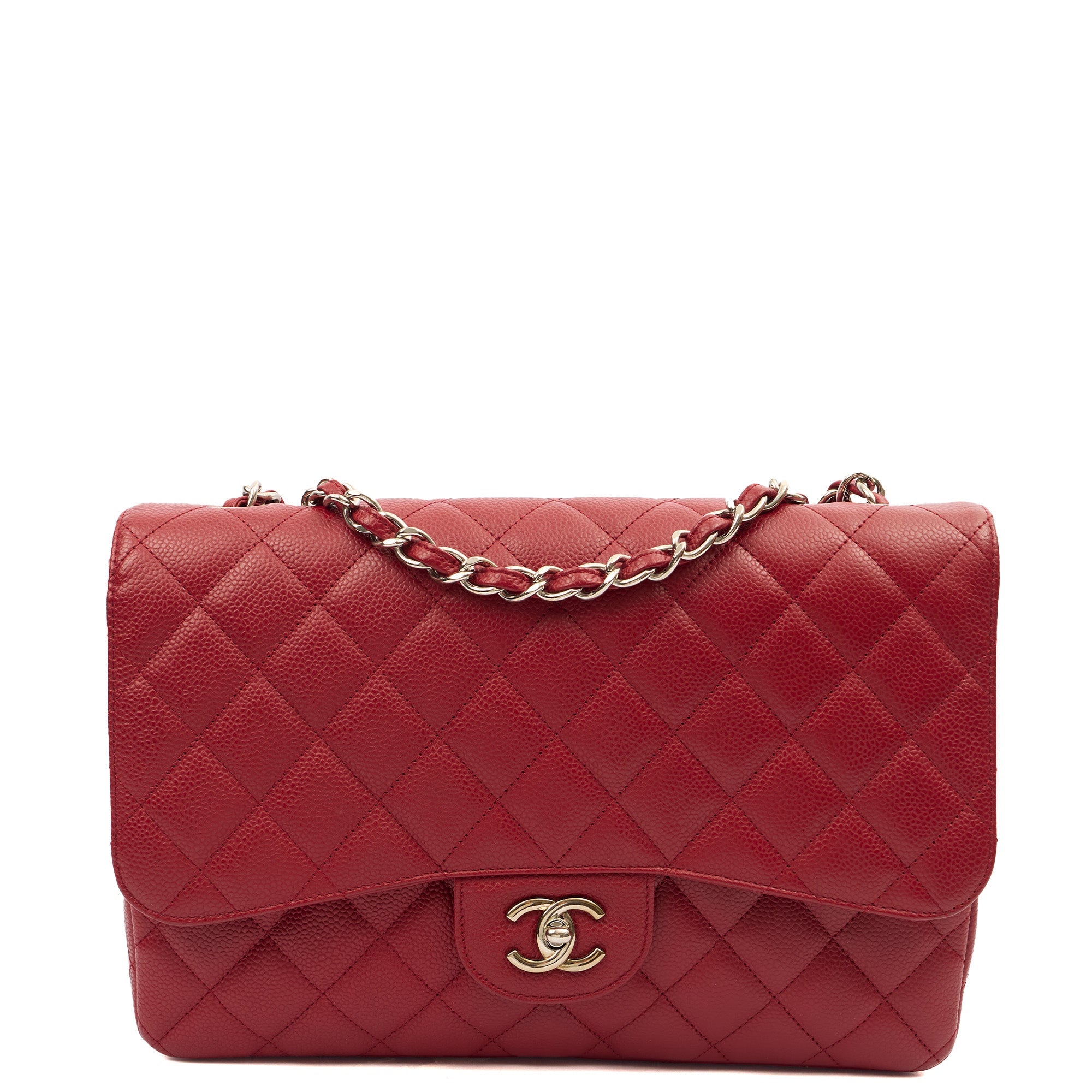 Chanel Shoulder Bag Classic Single Flap - Jumbo in Red, Caviar Leather