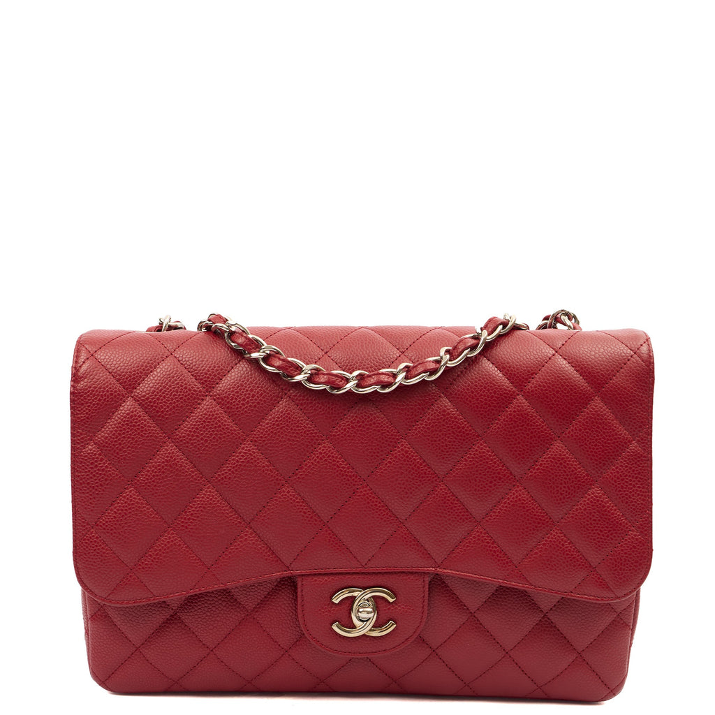 Chanel Shoulder Bag Classic Single Flap - Jumbo in Red, Caviar Leather