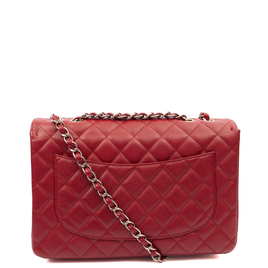 Chanel Shoulder Bag Classic Single Flap - Jumbo in Red, Caviar Leather