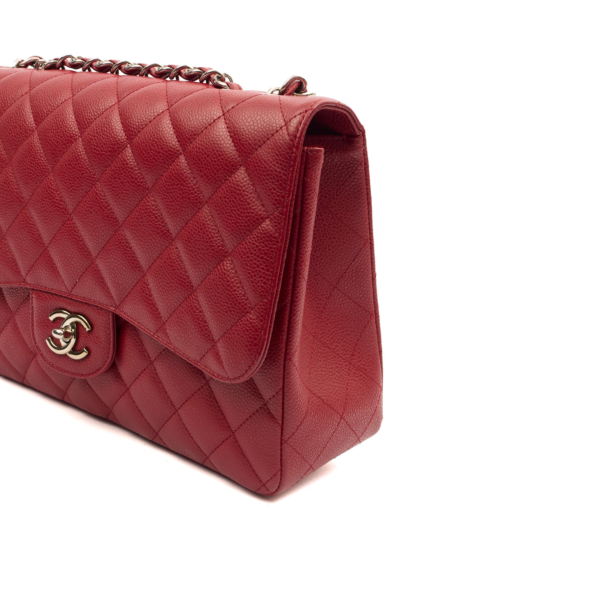 Chanel Shoulder Bag Classic Single Flap - Jumbo in Red, Caviar Leather