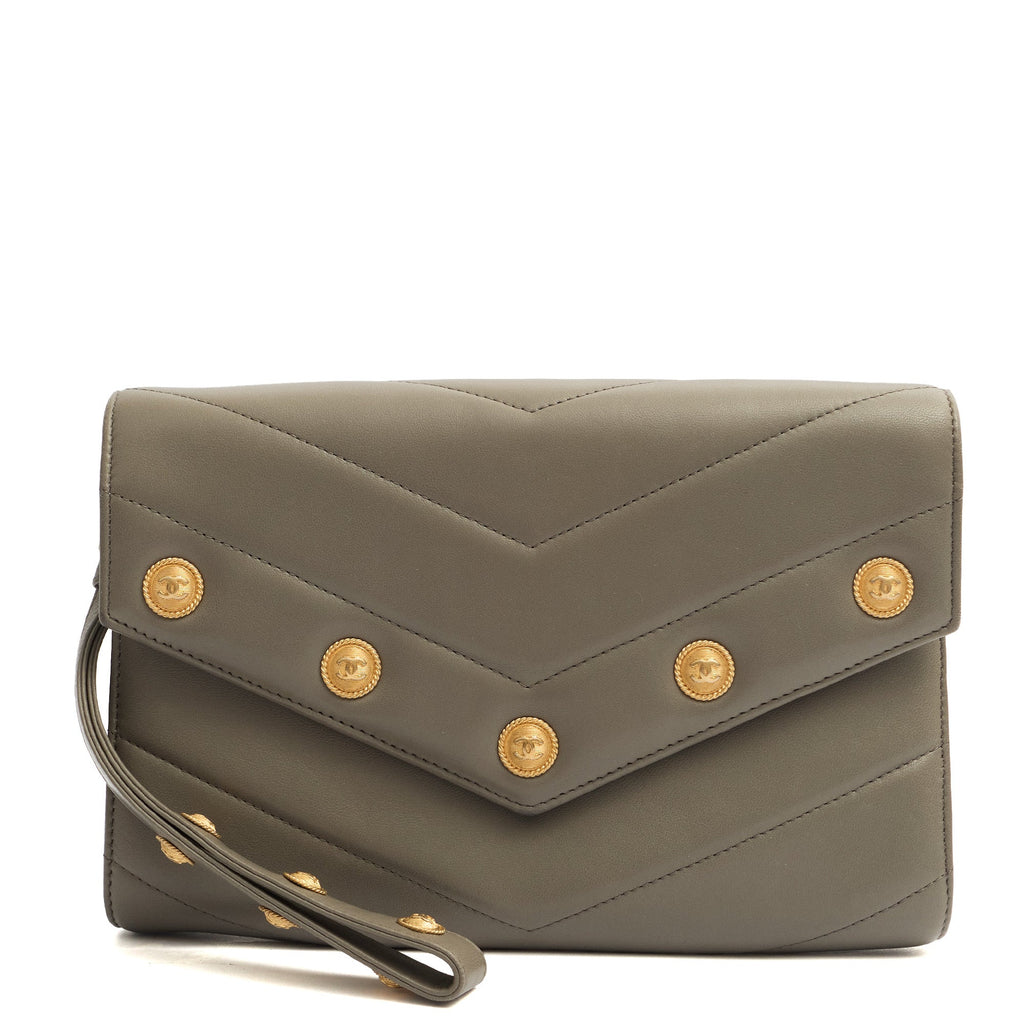 Chanel Clutch Pouch Wristlet in Grey, Lambskin Leather