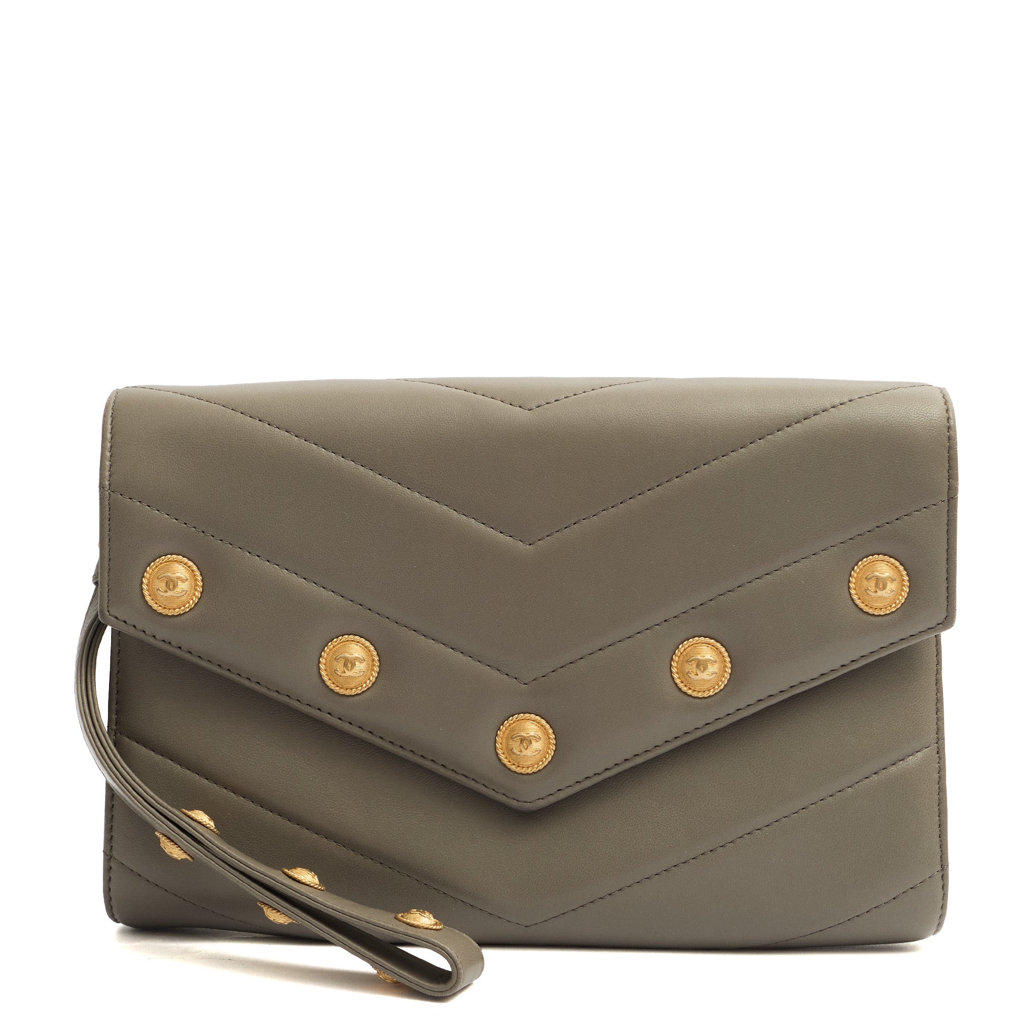 Chanel Clutch Pouch Wristlet in Grey, Lambskin Leather