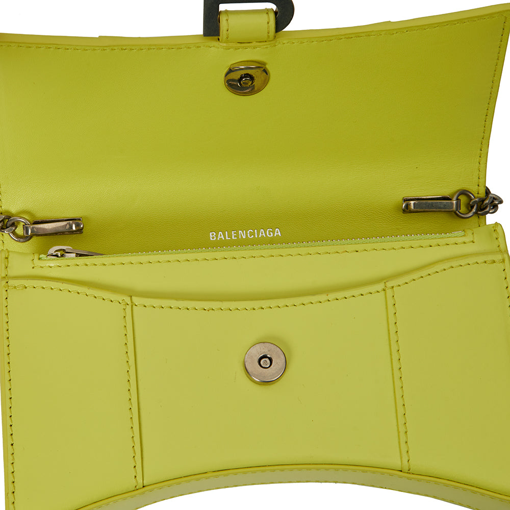 Balenciaga Mini Bag Hourglass Wallet on Chain in Green, Leather