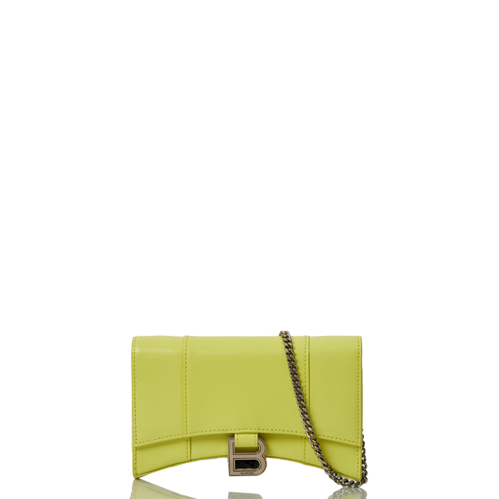 Balenciaga Mini Bag Hourglass Wallet on Chain in Green, Leather