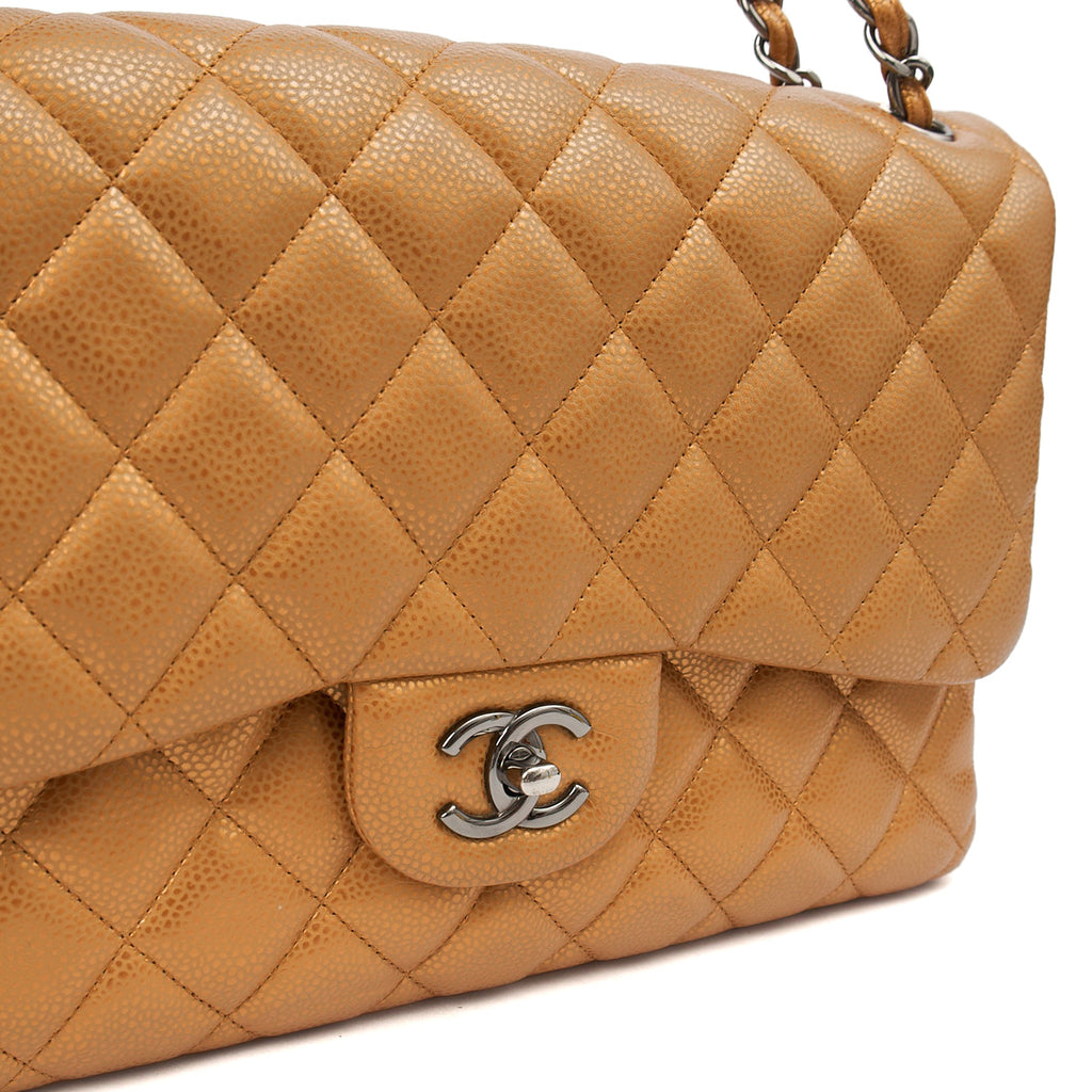 Chanel Cross Body Classic Double Flap - Large in Metallic, Caviar Leather