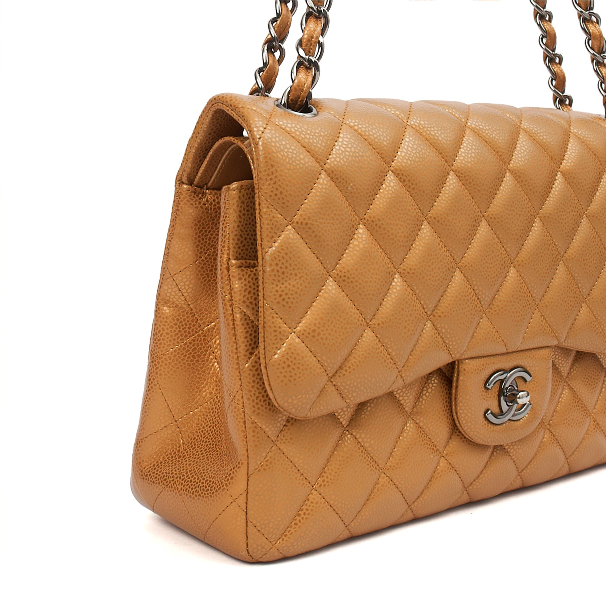 Chanel Cross Body Classic Double Flap - Large in Metallic, Caviar Leather
