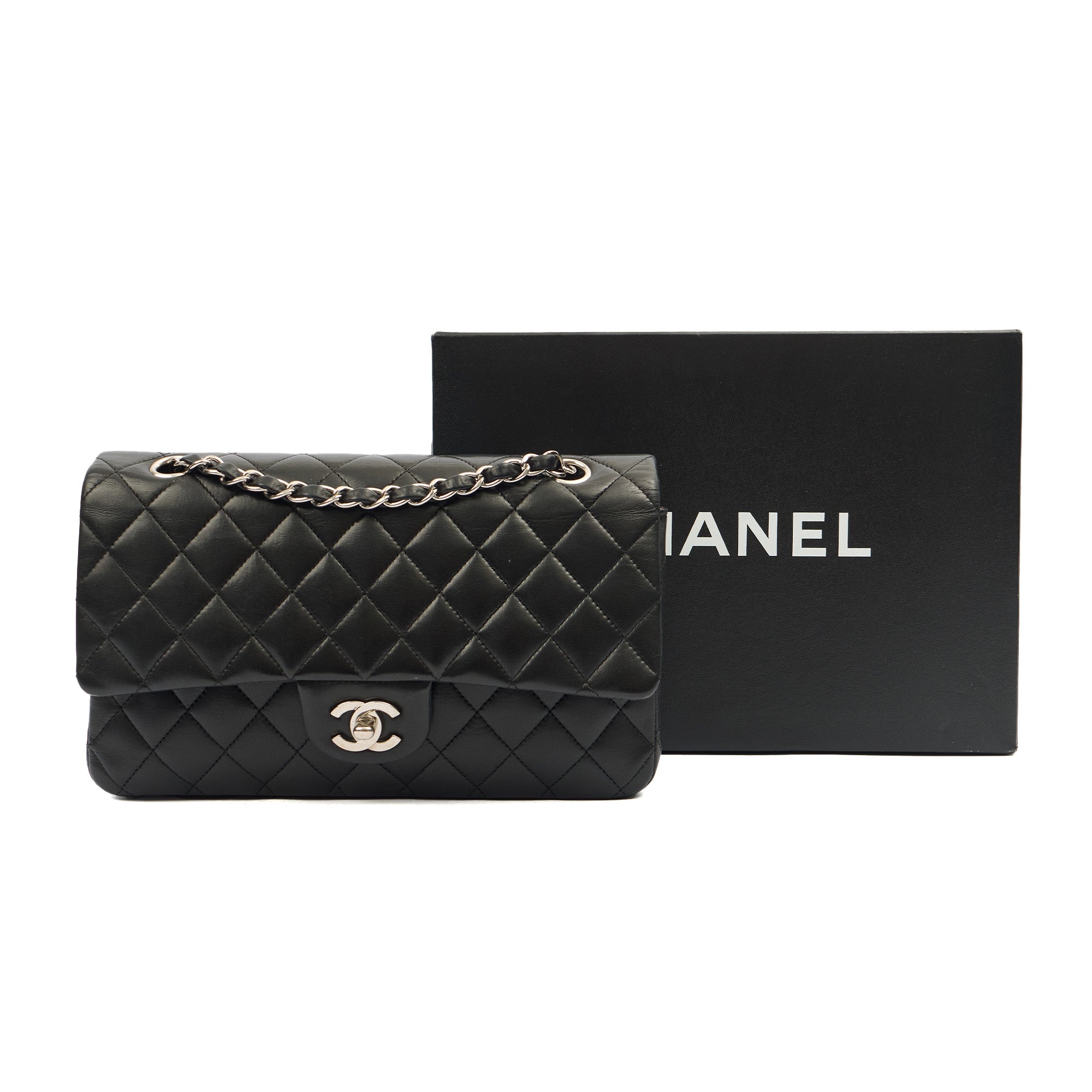 Chanel Shoulder Bag Classic Double Flap - Medium in Black, Lambskin Leather