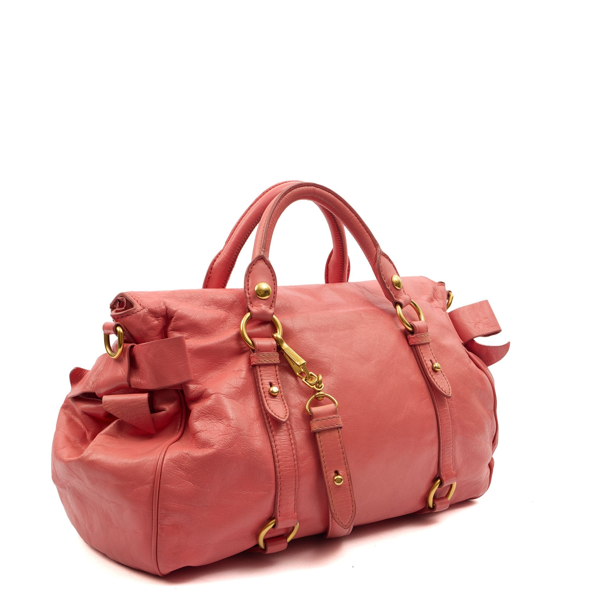 Miu Miu Shoulder Bag Vitello Lux Satchel in Pink, Leather