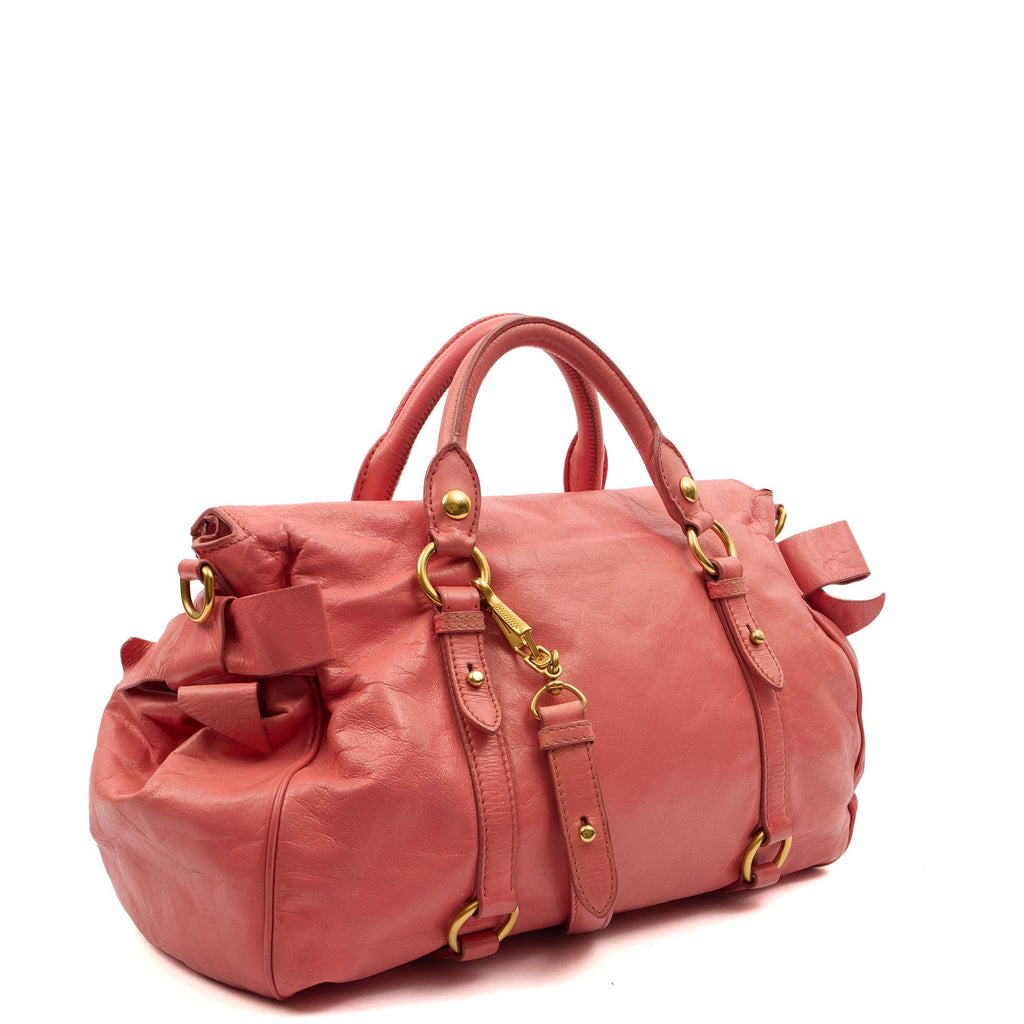 Miu Miu Shoulder Bag Vitello Lux Satchel in Pink, Leather