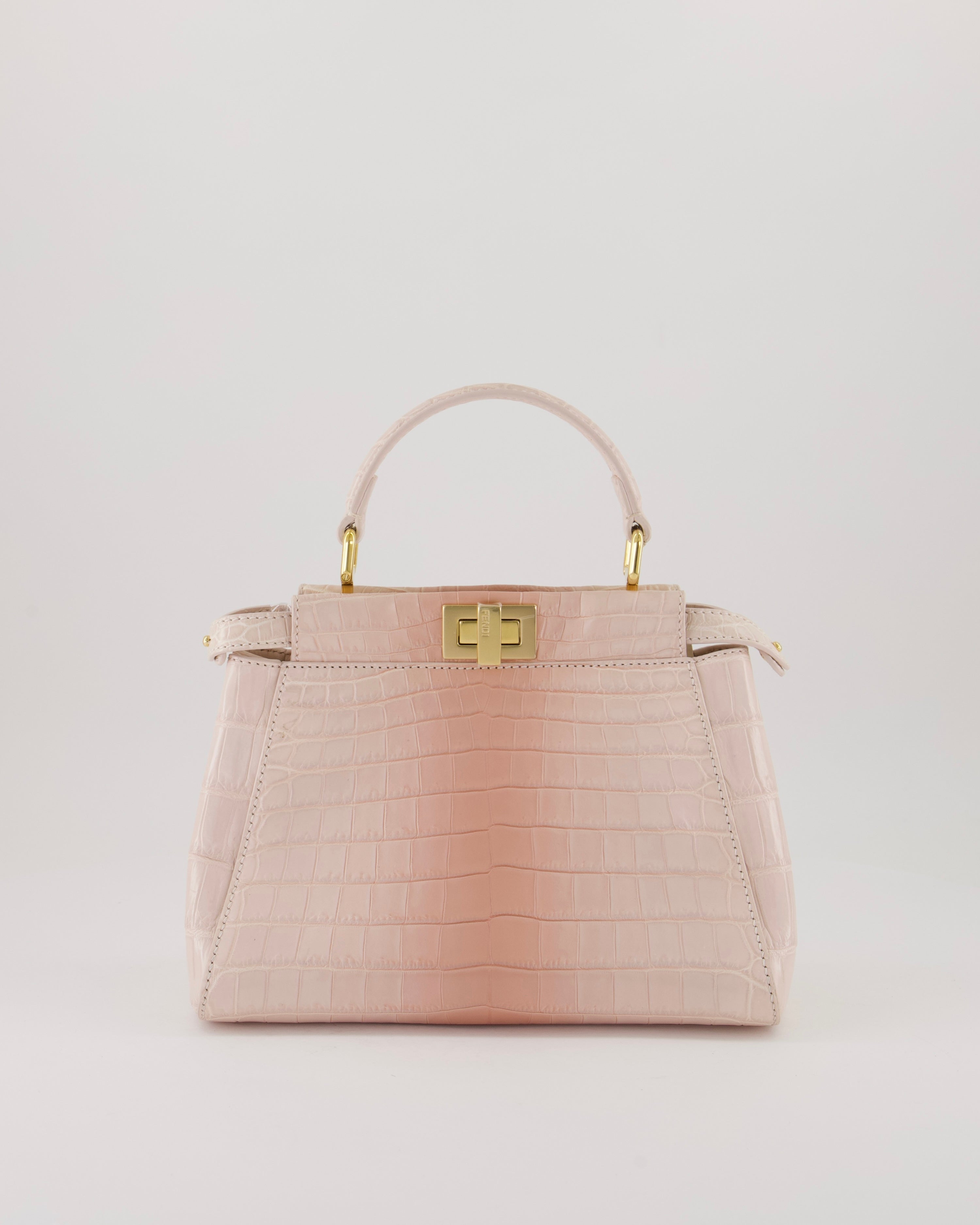 Fendi Mini Peekaboo in Egg Shell & Rose Niloticus Crocodile Leather with Gold Hardware