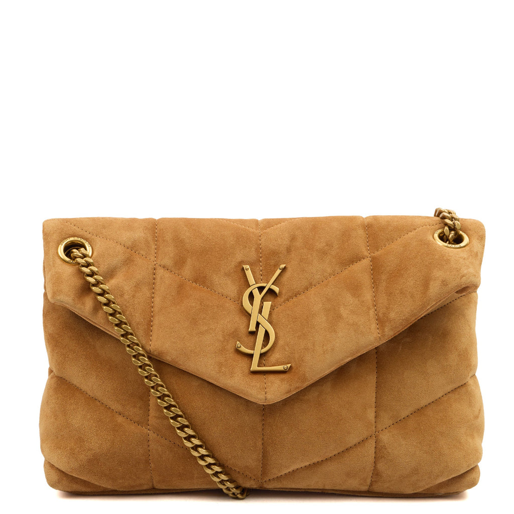 Saint Laurent Cross Body Puffer - Small in Brown, Suede