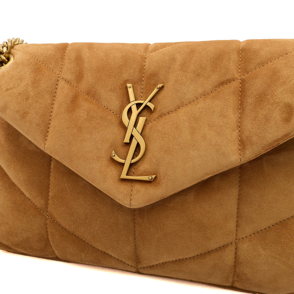 Saint Laurent Cross Body Puffer - Small in Brown, Suede