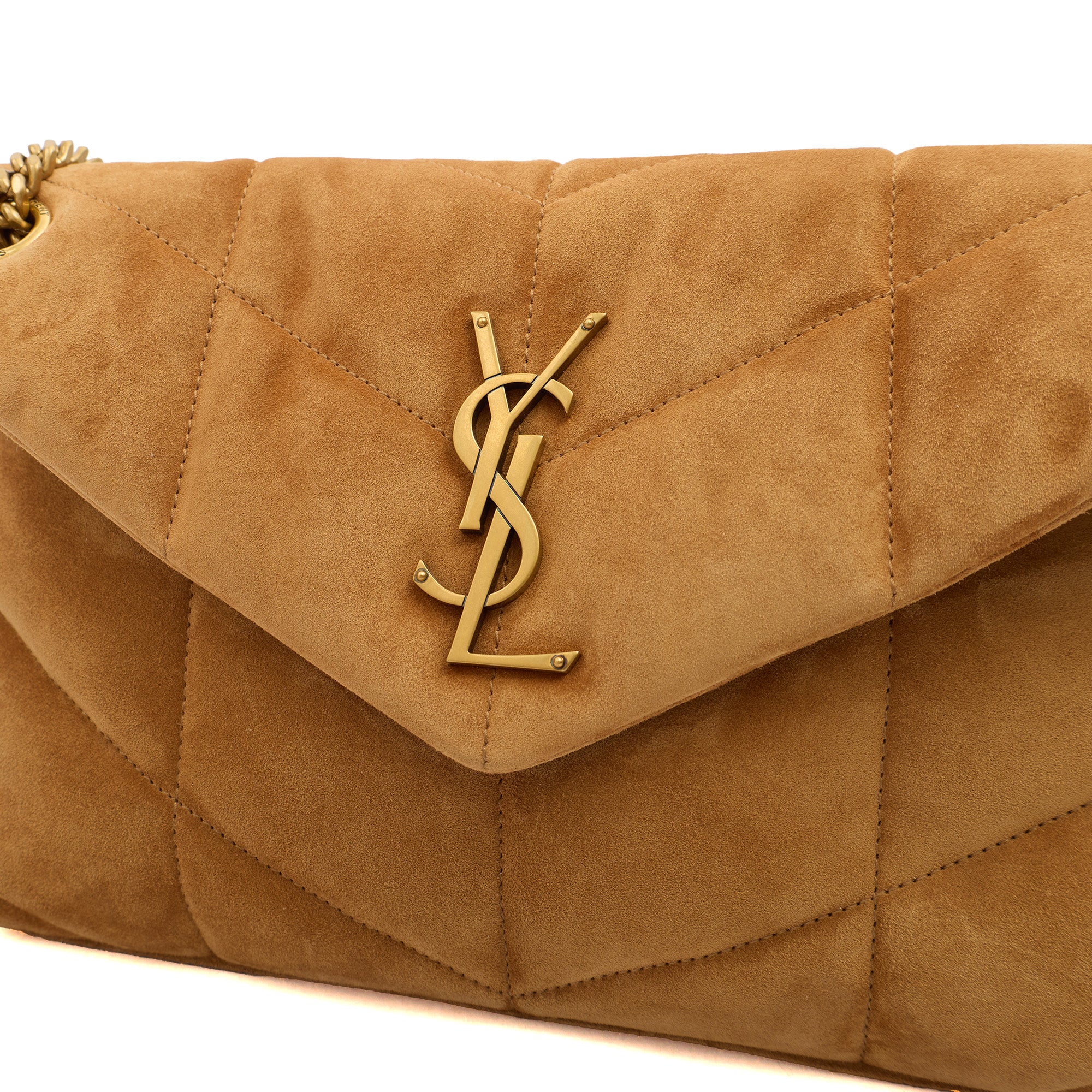 Saint Laurent Cross Body Puffer - Small in Brown, Suede
